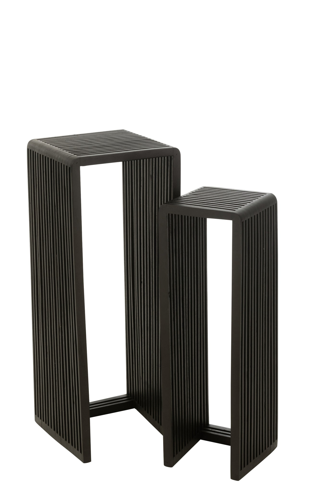 Set Of 2 Side Tables Cubic Recycle Teak Black