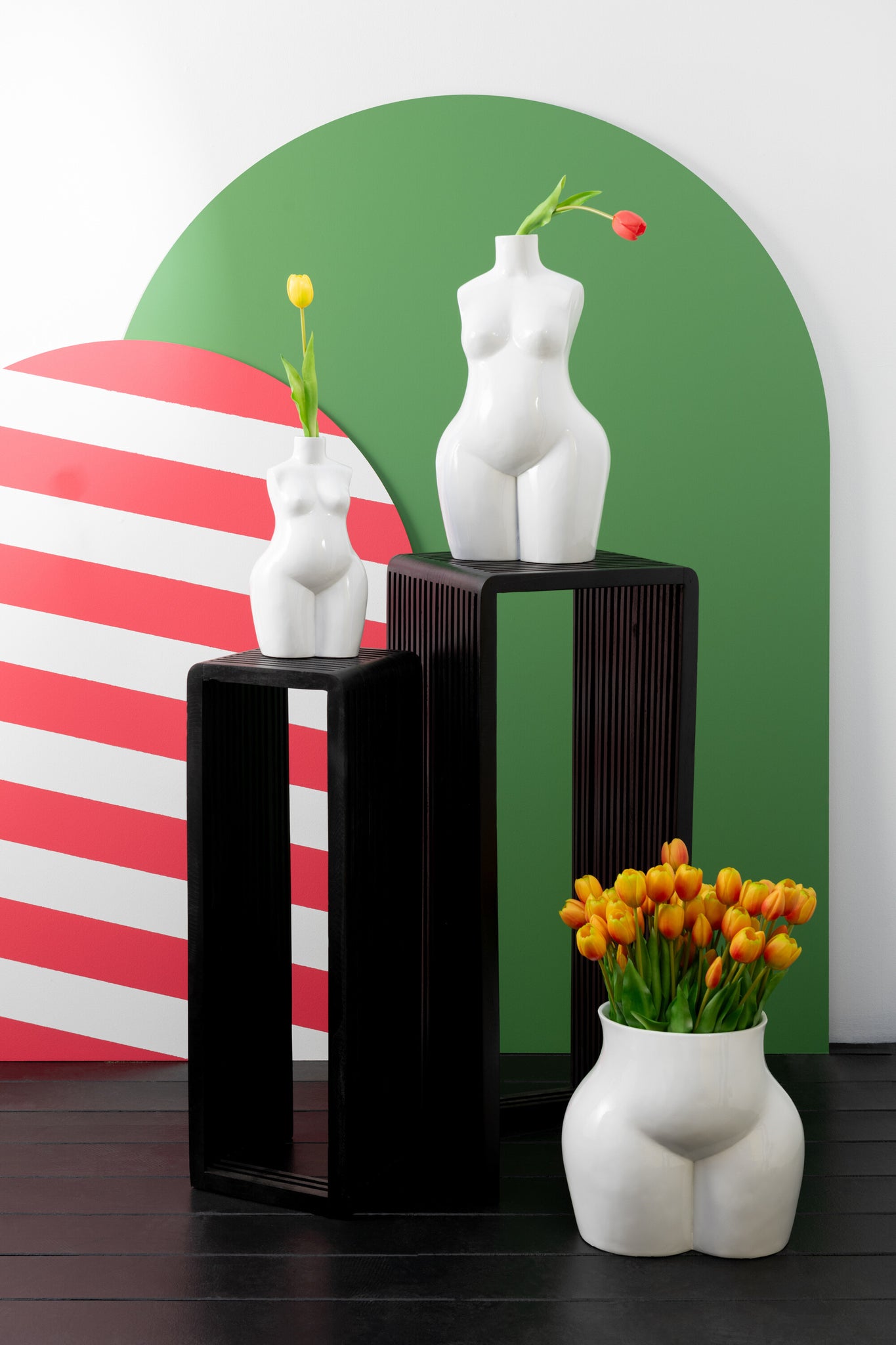 Set Of 2 Side Tables Cubic Recycle Teak Black