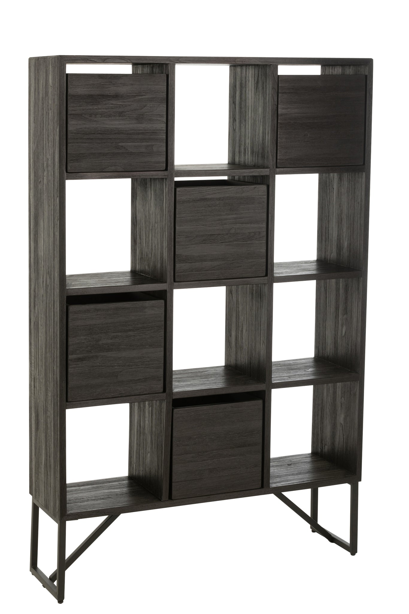 Vakkenkast Gerecycled Hout Metaal Zwart 100x30x158 cm