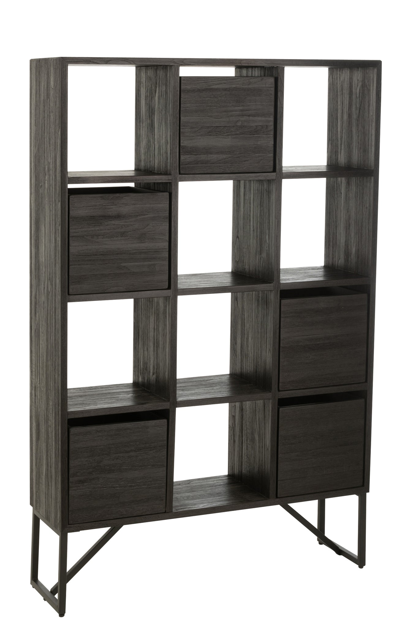 Vakkenkast Gerecycled Hout Metaal Zwart 100x30x158 cm