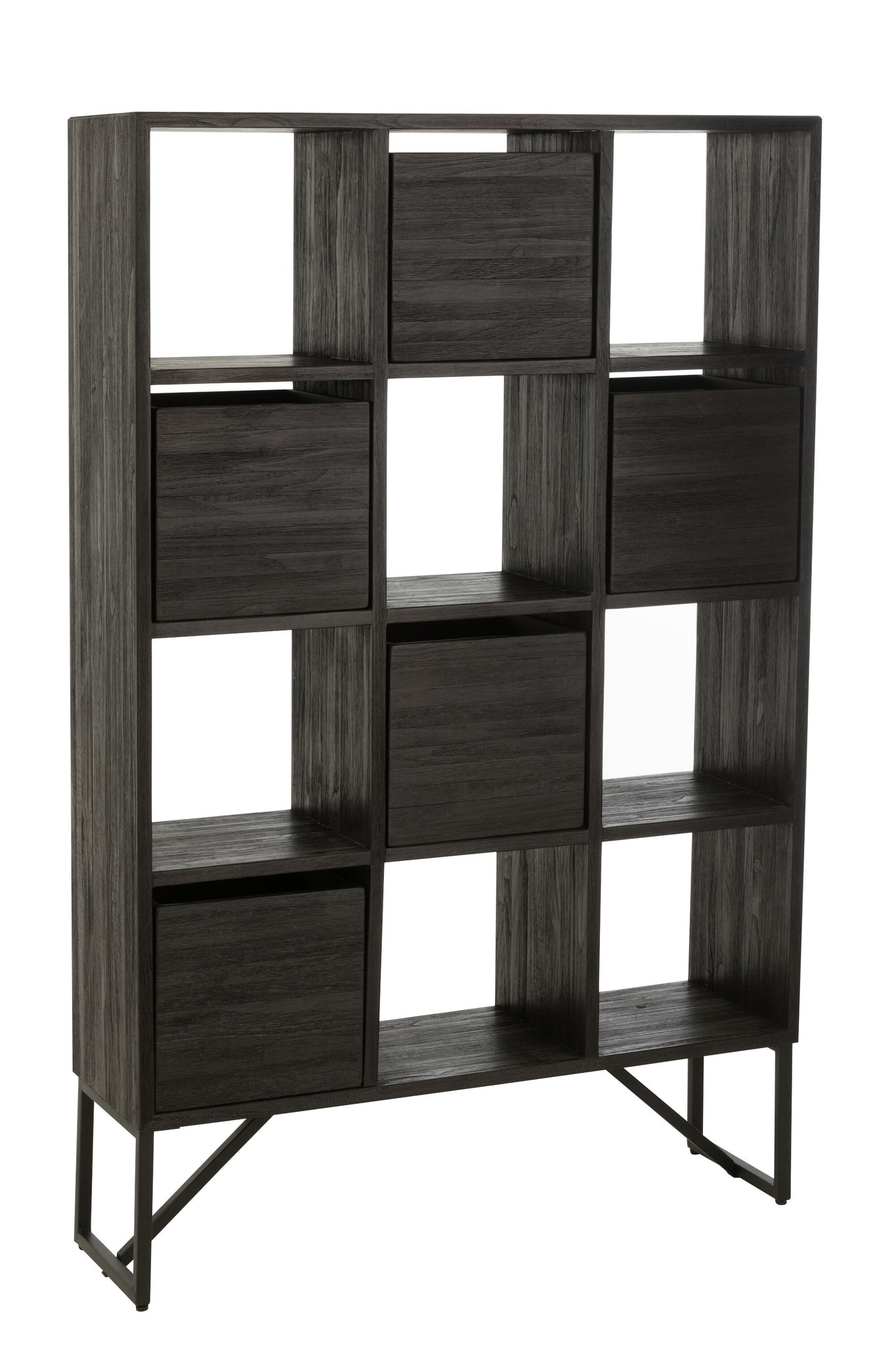 Vakkenkast Gerecycled Hout Metaal Zwart 100x30x158 cm
