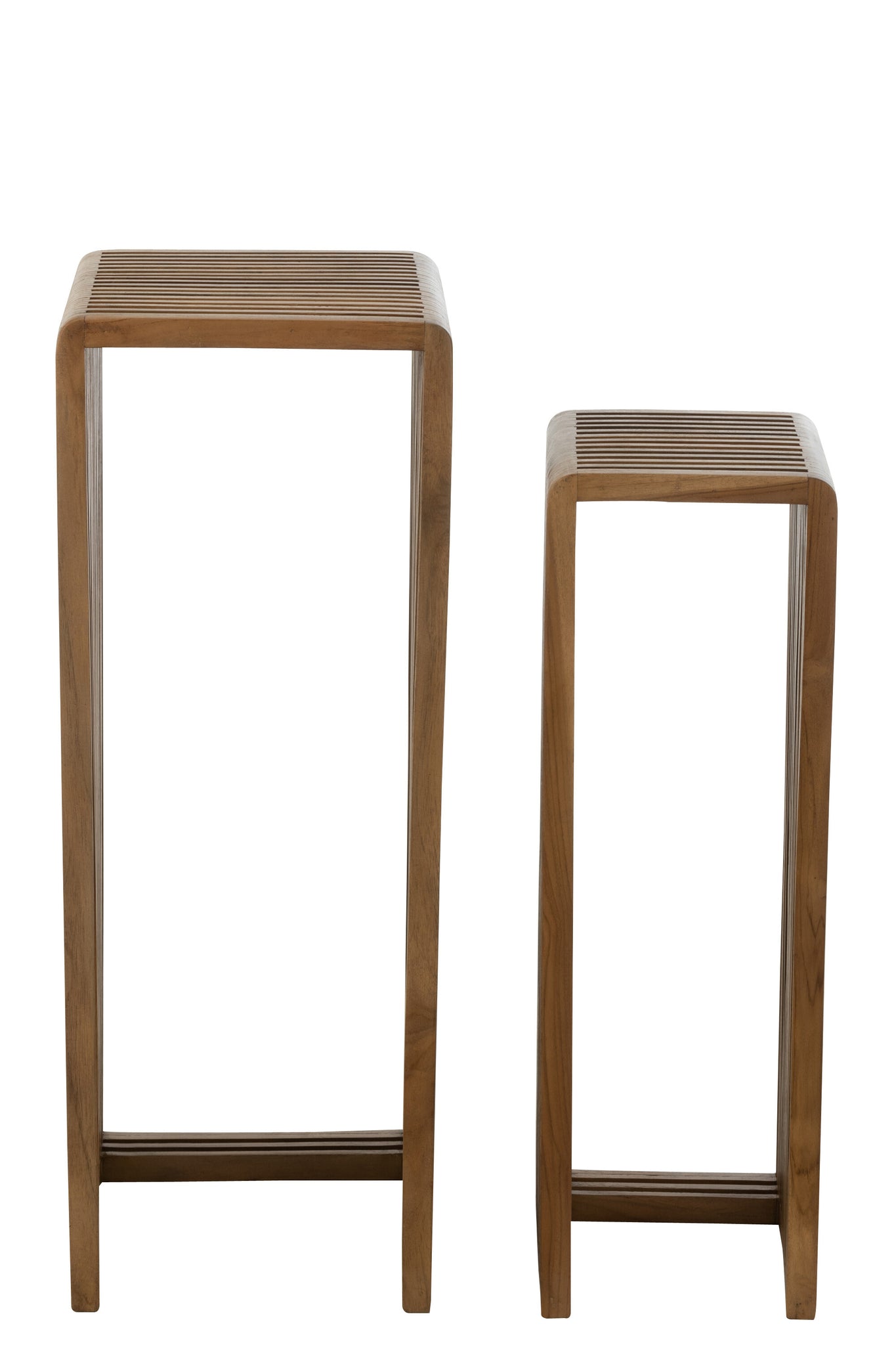 Set Of 2 Side Tables Cubic Recycle Teak Natural