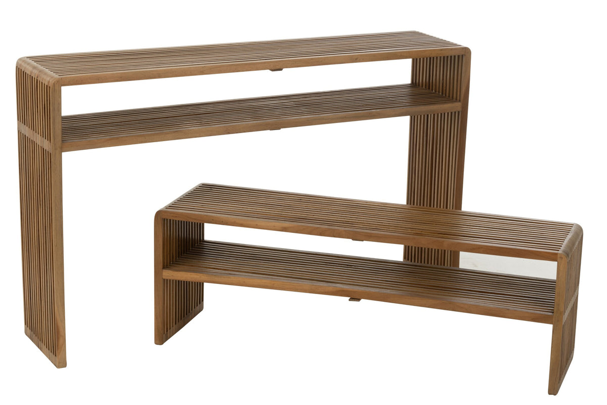 Set di 2 console con ripiano in teak riciclato naturale