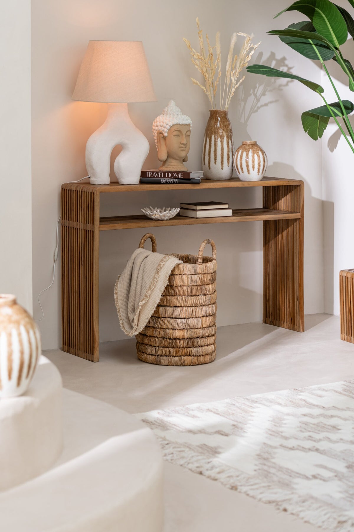 Set di 2 console con ripiano in teak riciclato naturale