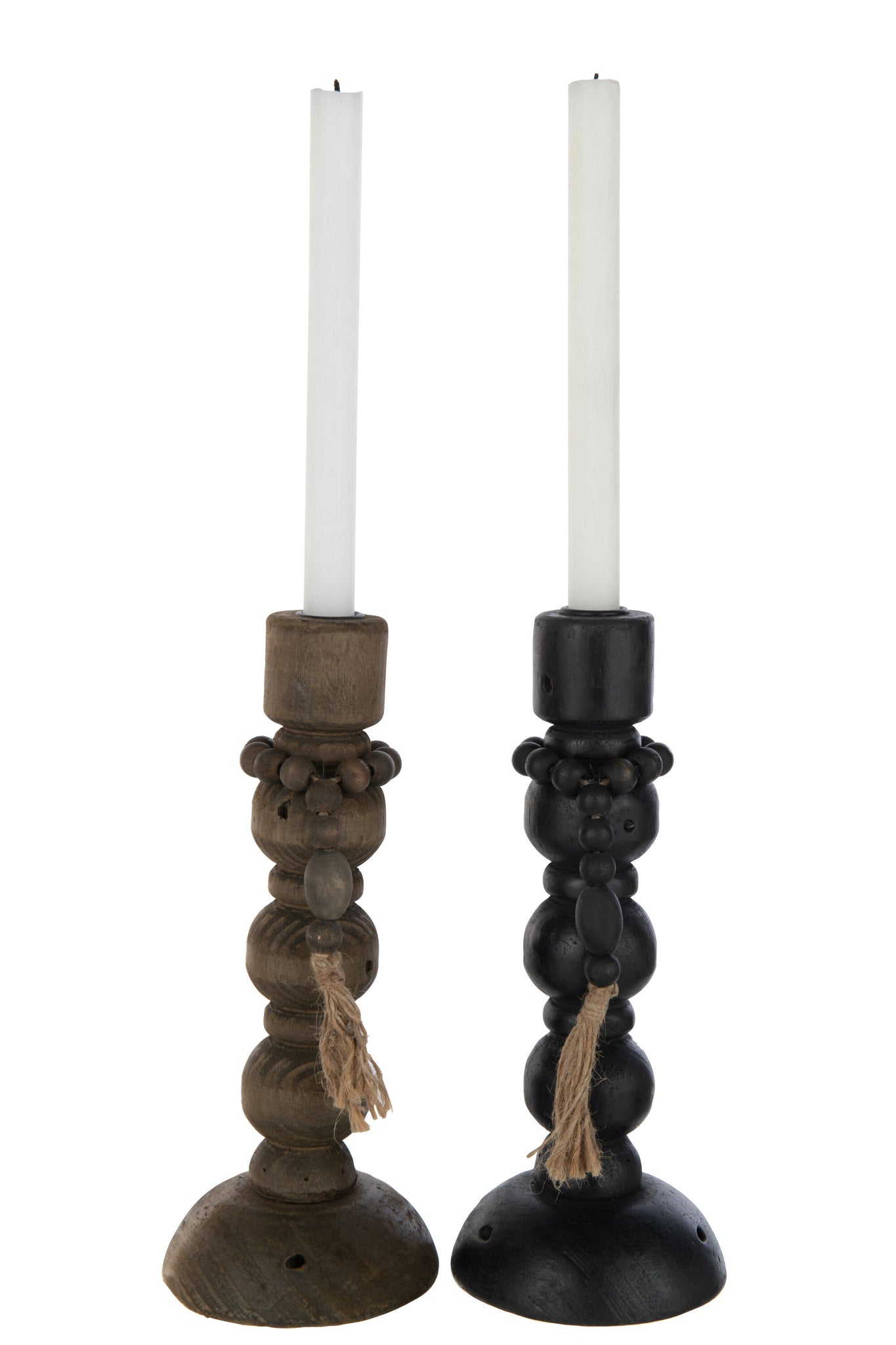 Candle Holder Louis Pinewood/Iron Black/Brown Assortment Of 2