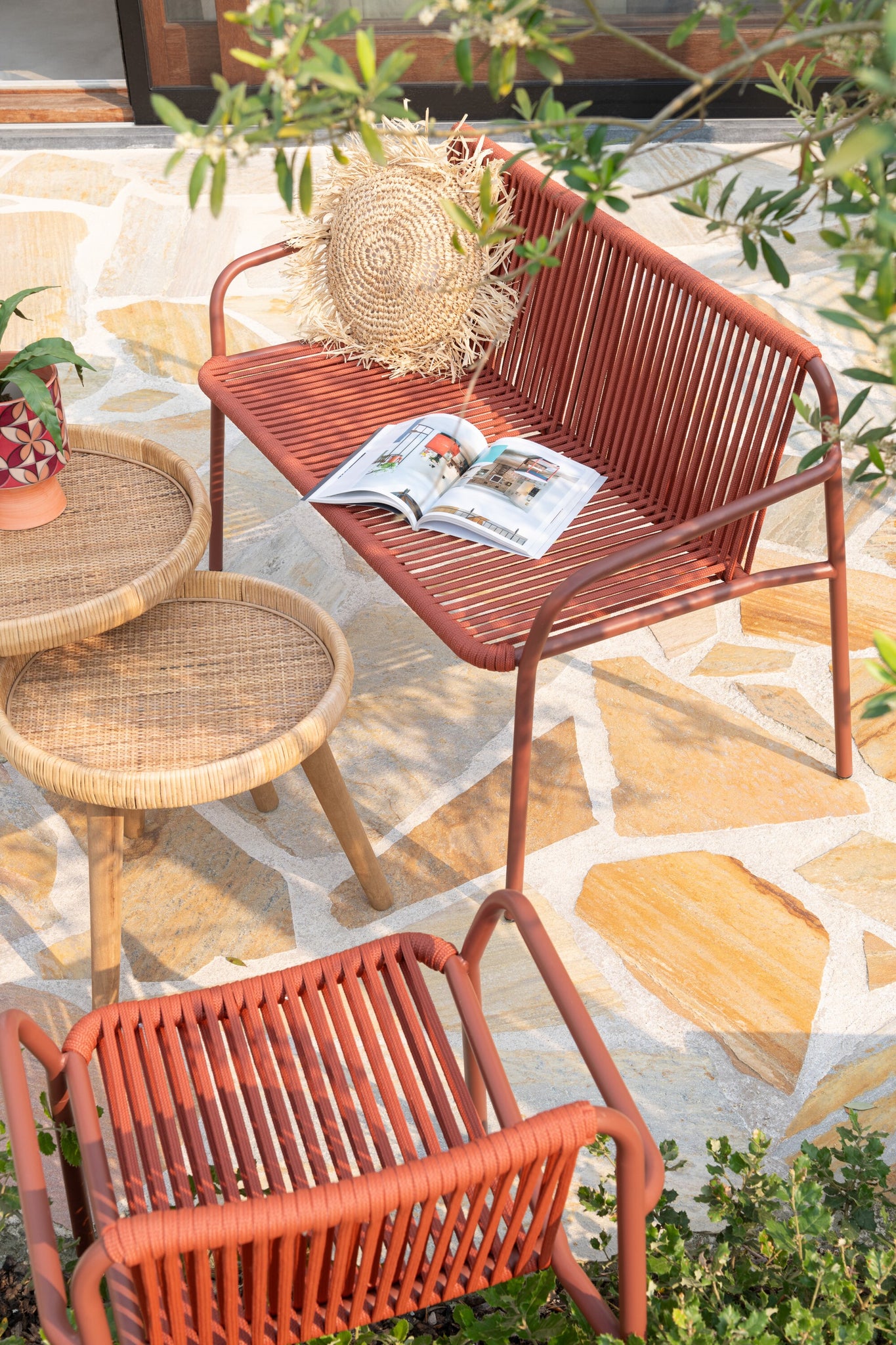 Set Of 2 Side Tables Lurne Rattan/Fir Wood Natural