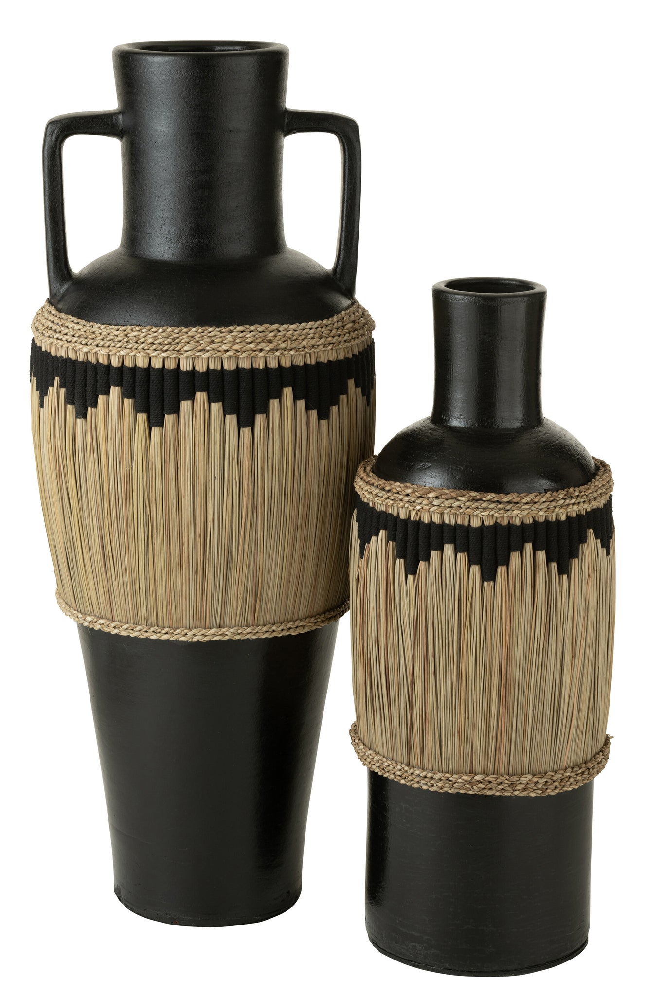 Vasenmuster + Griffe Terrakotta/Seegras Schwarz/Natur