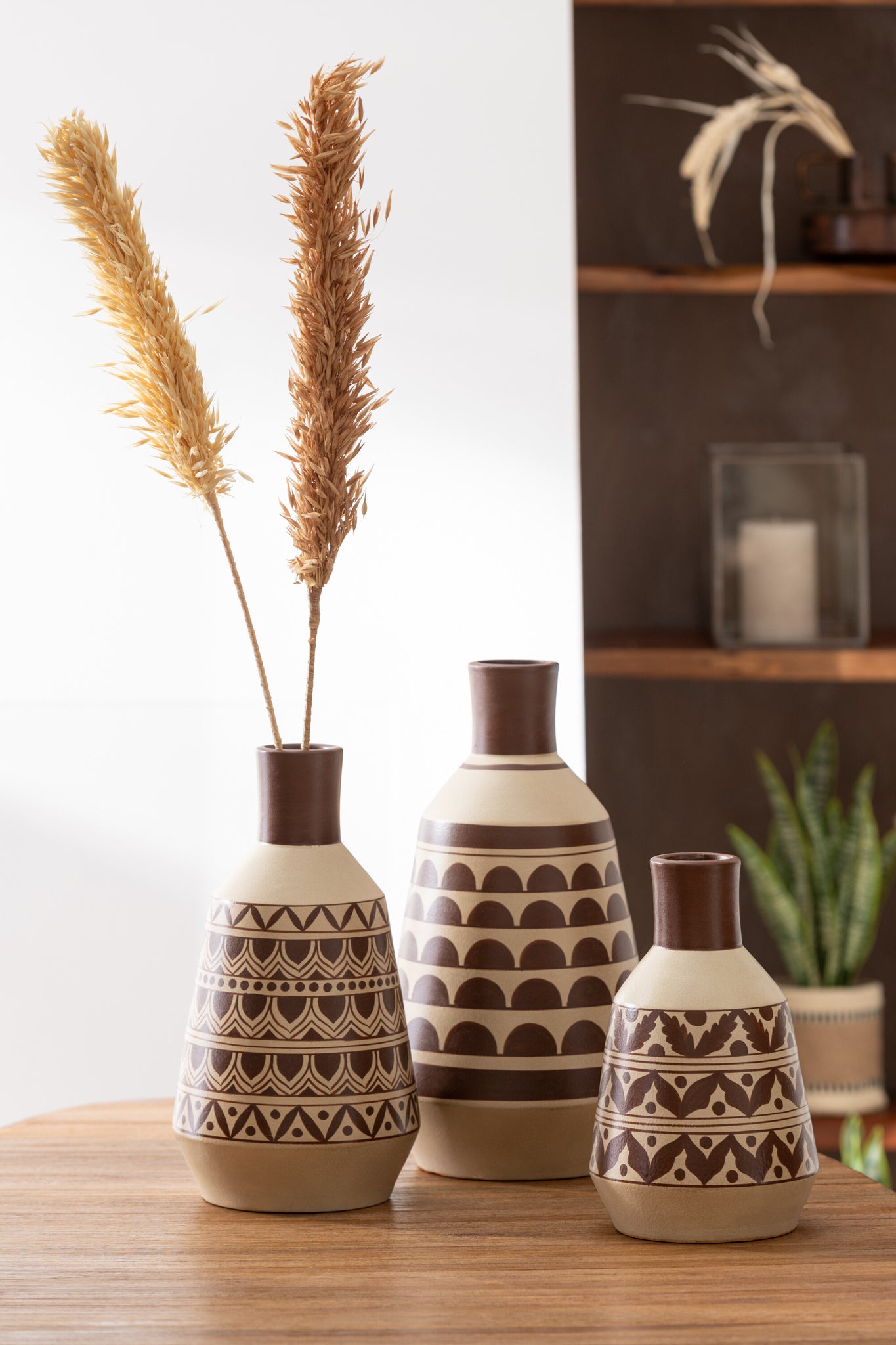 Vase Pattern Half-Circles Terracotta White/Brown