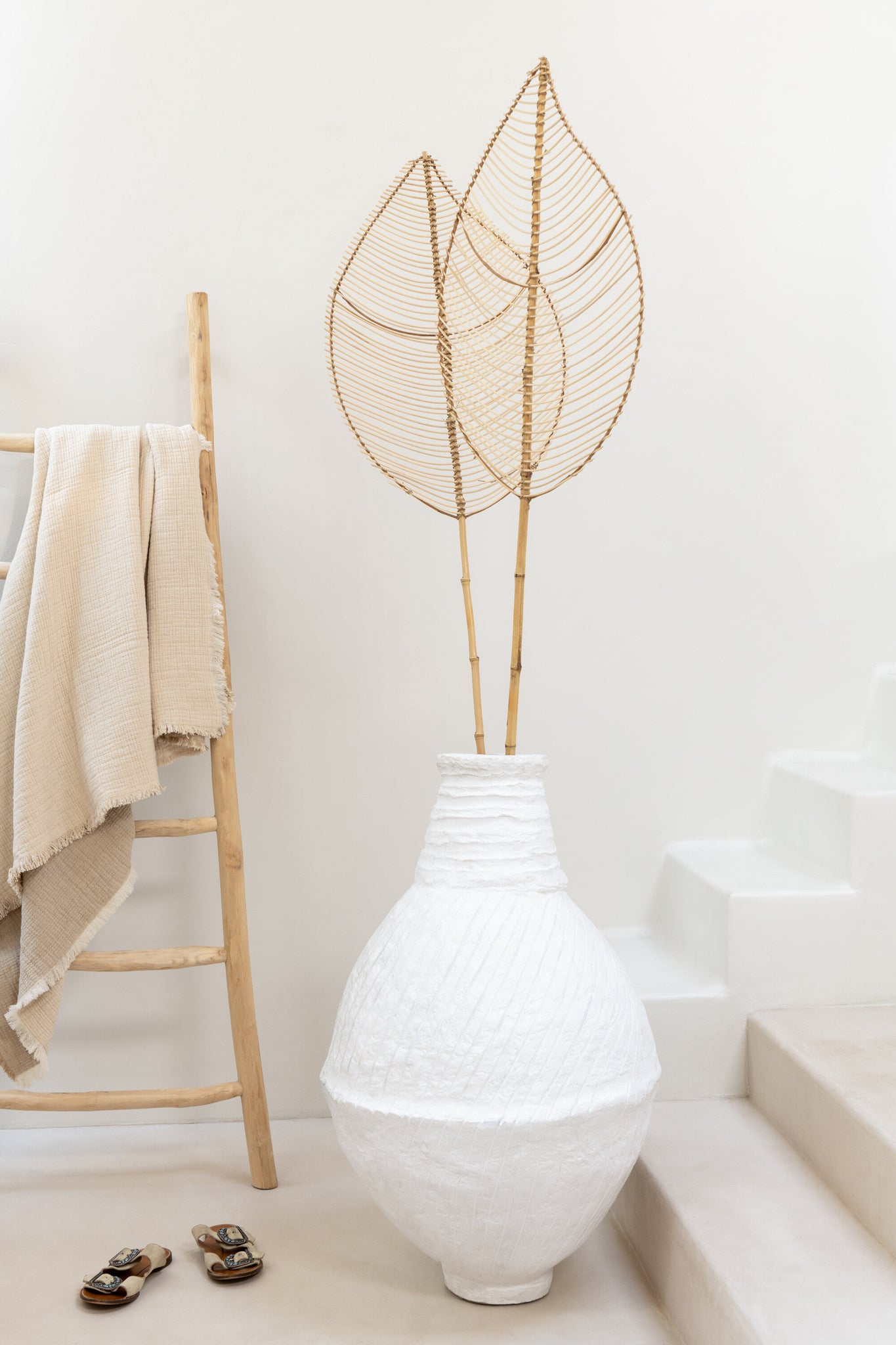 Plaid Fringes Cotton Muslin Light Beige