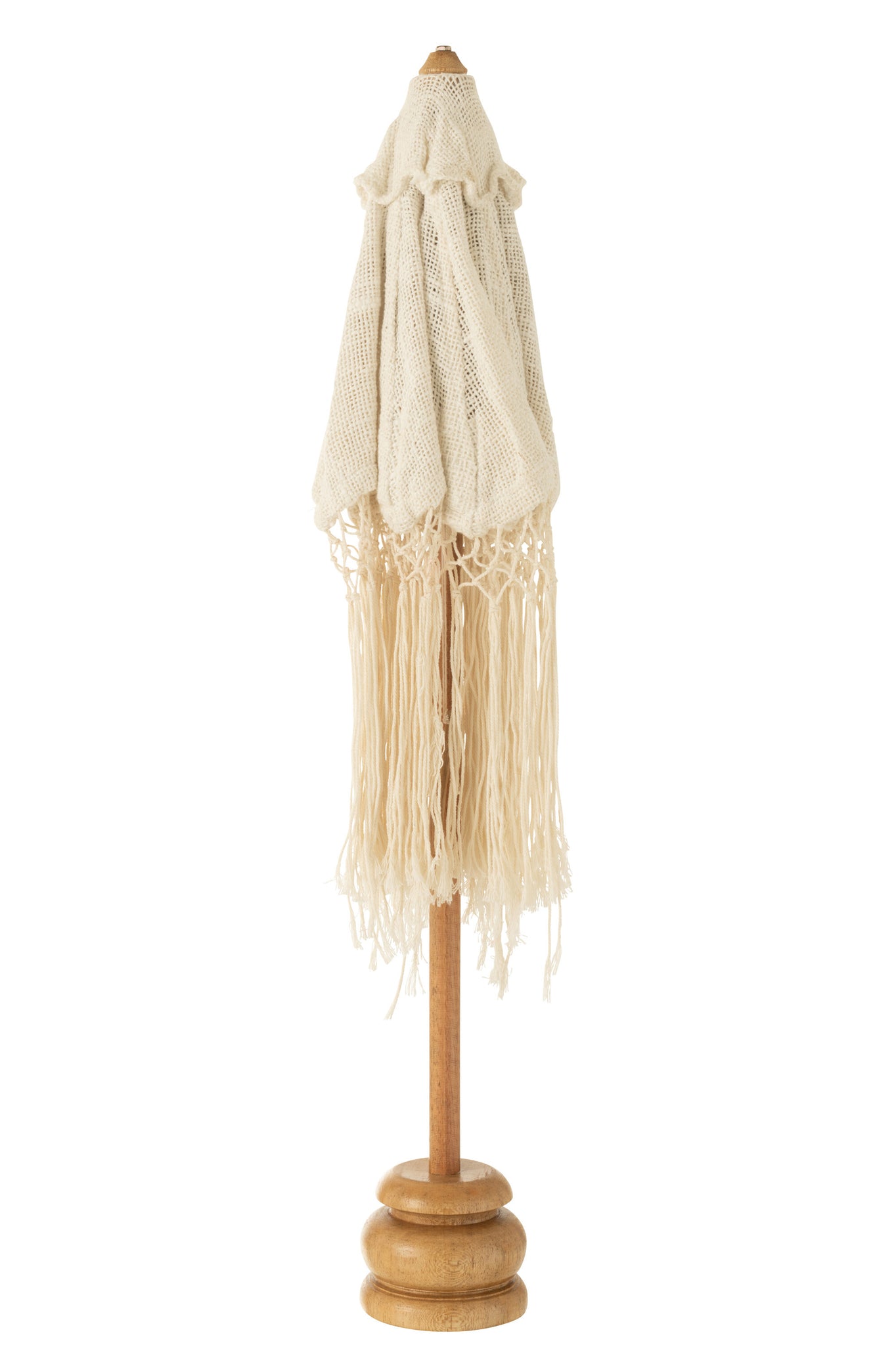 Parasol On Foot Long Fringes Wood/Tumanggal White