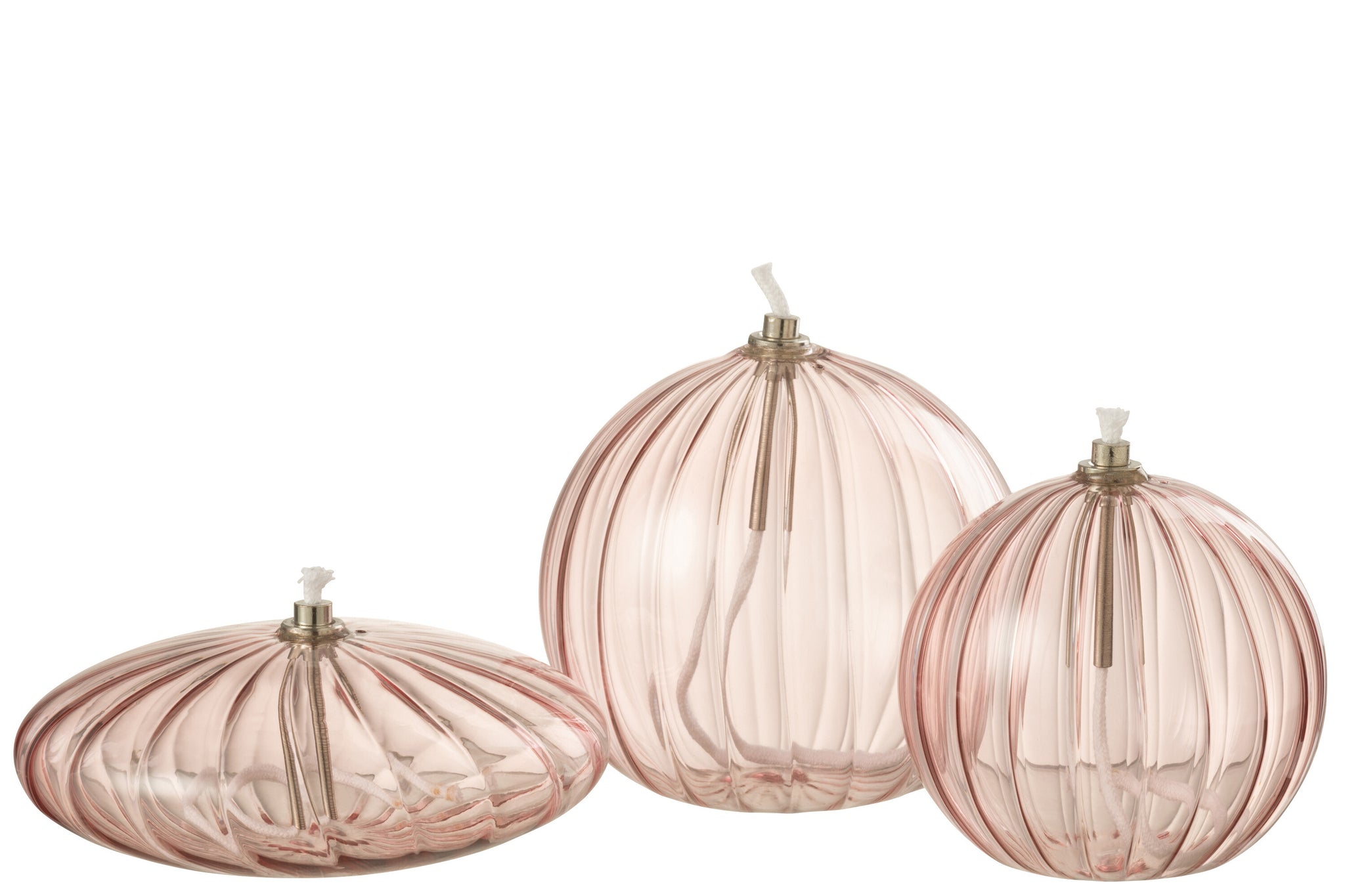 Oil Lamp Ribbed Glass Rose Large