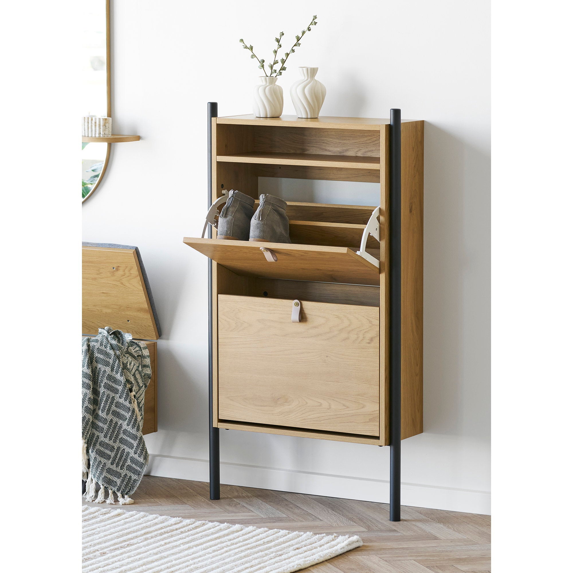 Barco Shoe Cabinet - Shoe cabinet, oak look 62x26x118 cm