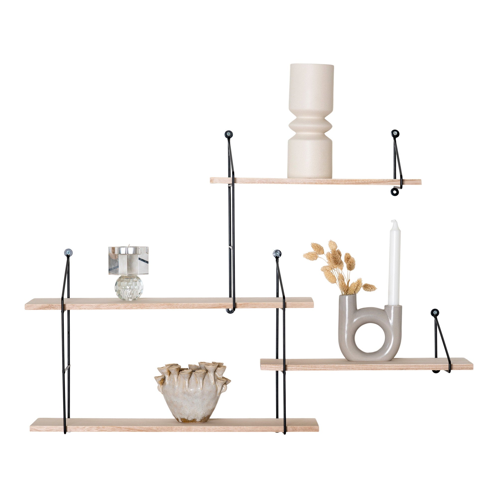 Harlem Wall Shelf - Wall Shelf, 4 wood shelves, black frame 99x17,5x62 cm