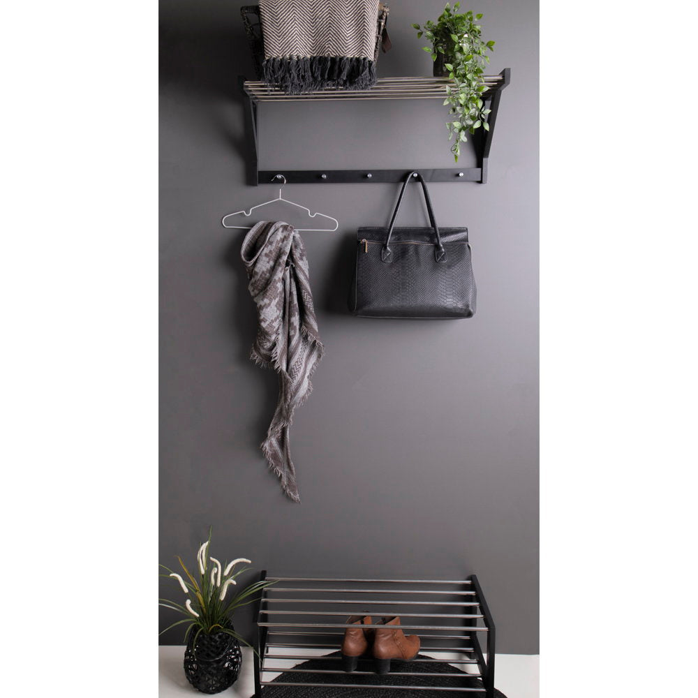Padova Shoe Rack - Shoe rack, wood/steel, 2 shelves, black 78x34 cm