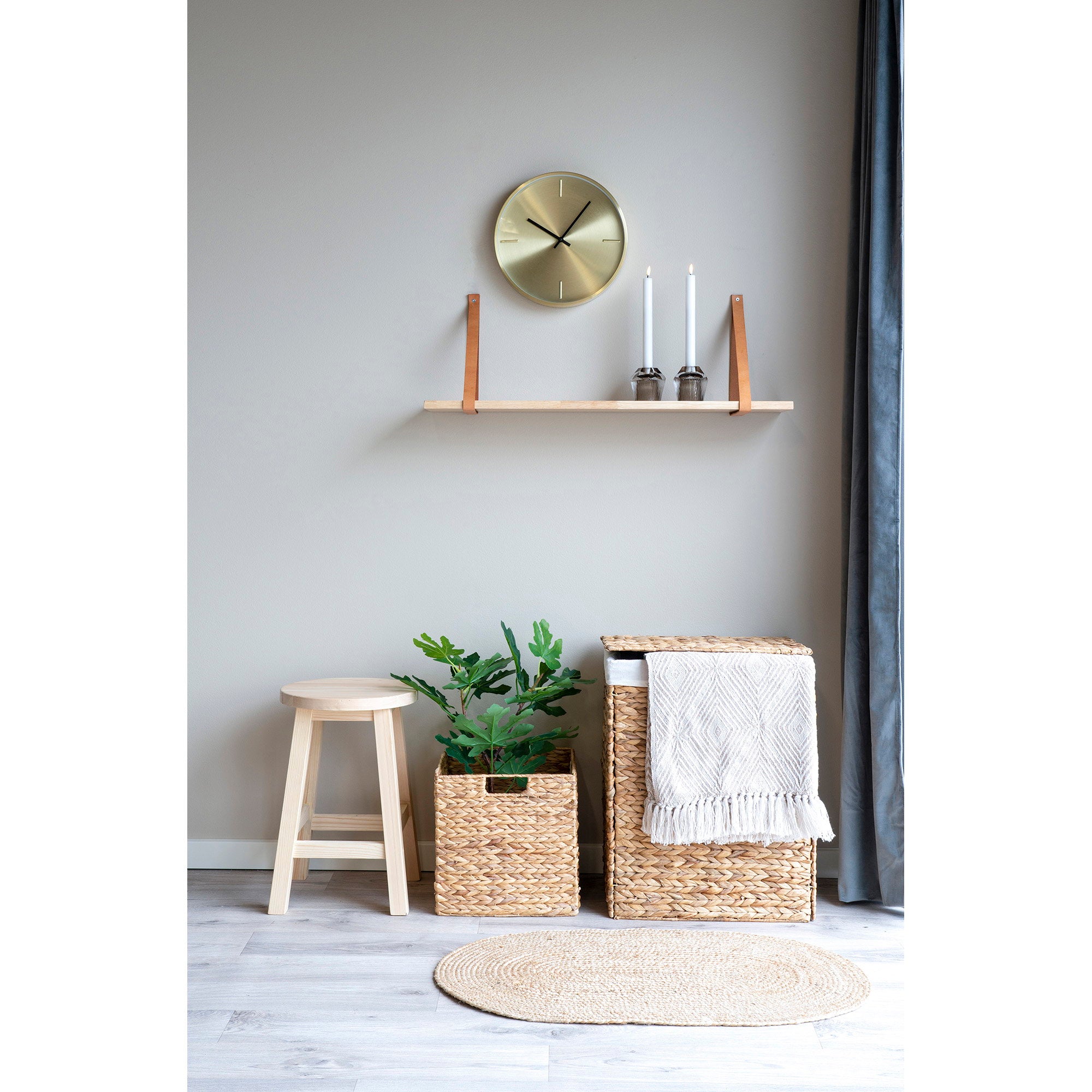Forno Shelf - Shelf, natural, brown leather straps 80x20 cm