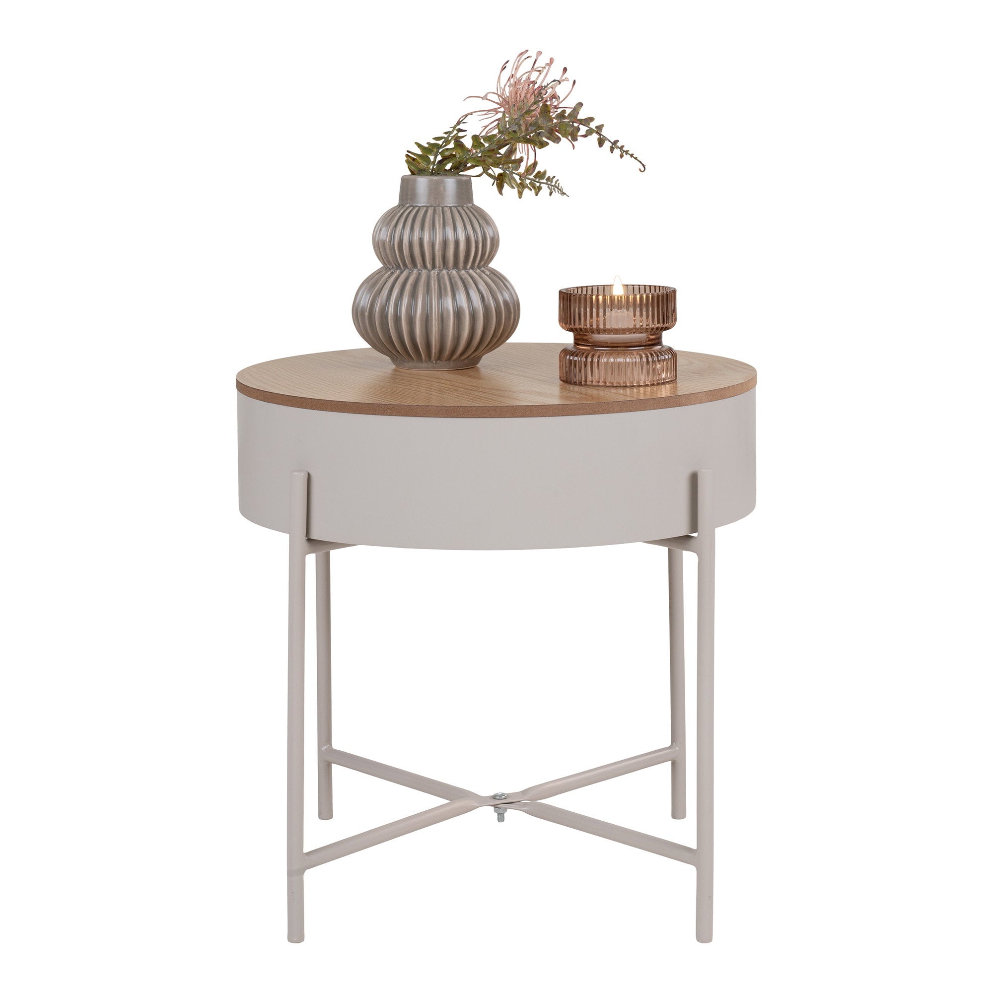 Sisco Beistelltisch - Beistelltisch, Stahl beige, natürliche Platte ø40x40 cm