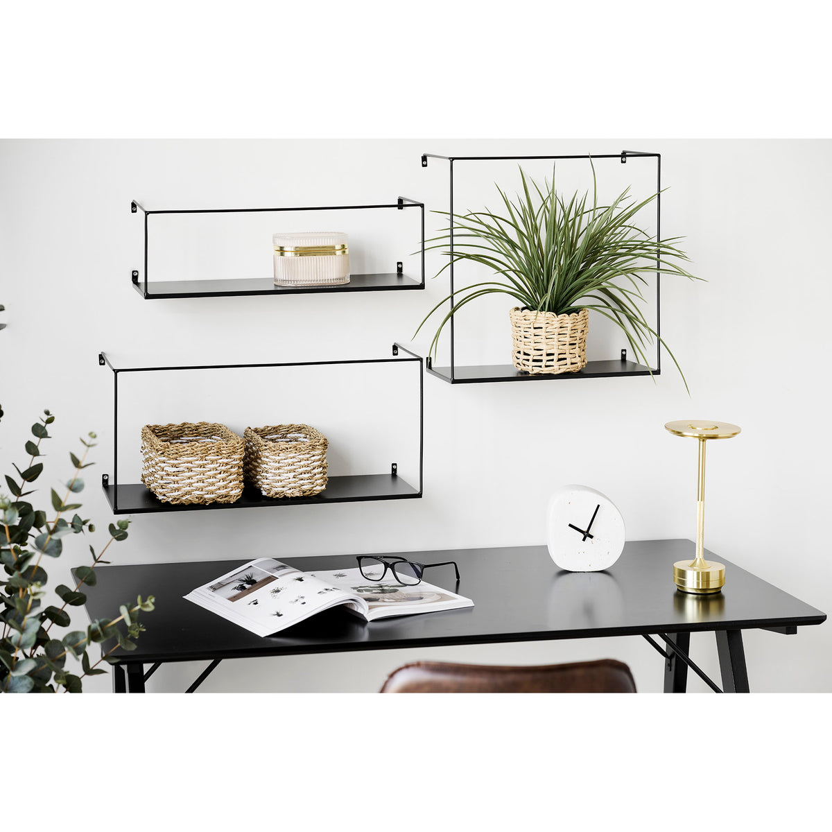 Wandrek Ulmo – staal, zwart, set van 3