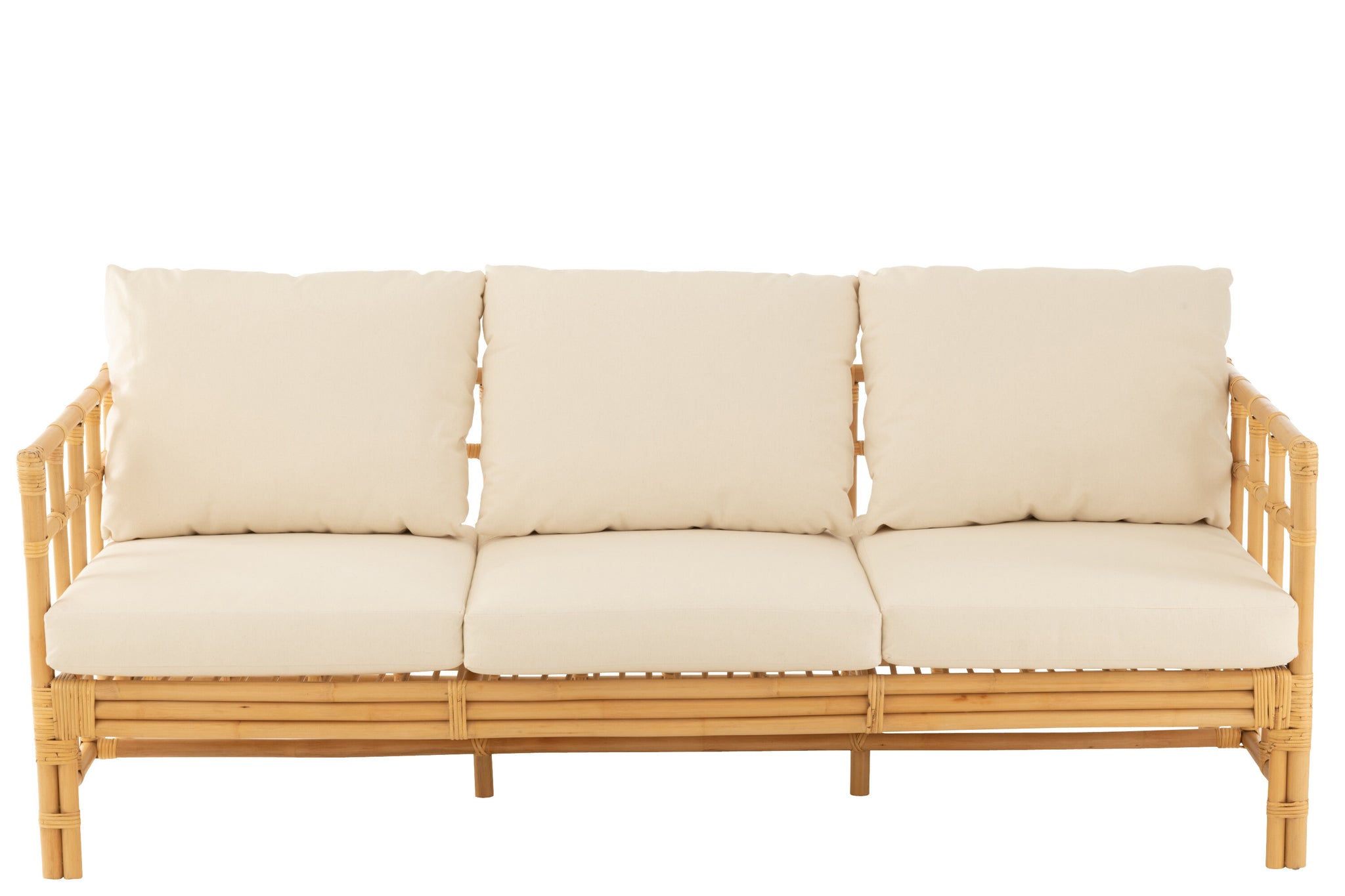 Sofa Elise + Kissen, 3 Personen, Rattan/Textil, Natur/Weiß