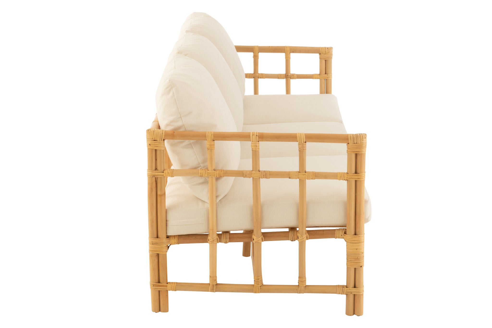 Sofa Elise + Kissen, 3 Personen, Rattan/Textil, Natur/Weiß