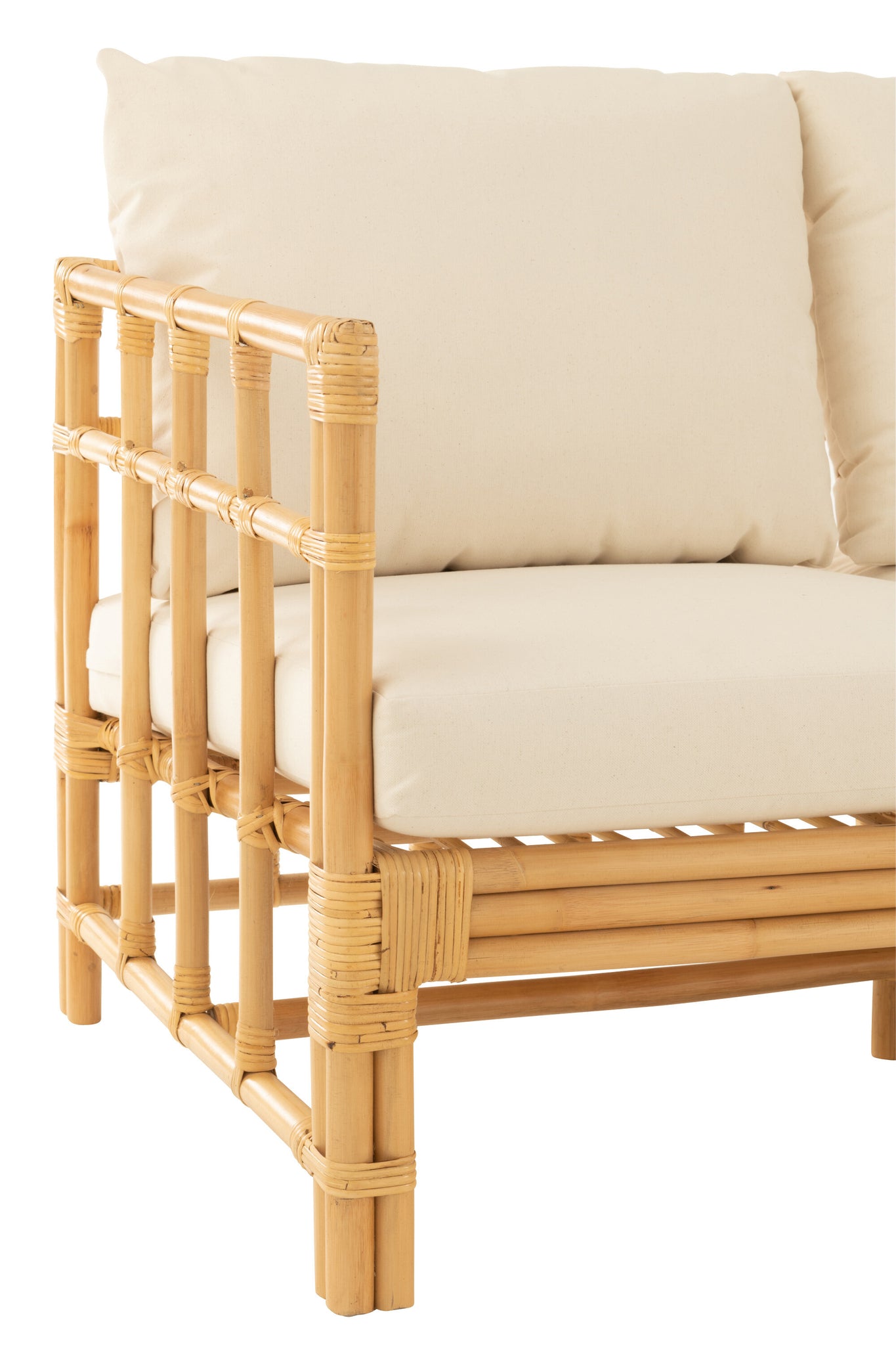 Sofa Elise + Kissen, 3 Personen, Rattan/Textil, Natur/Weiß