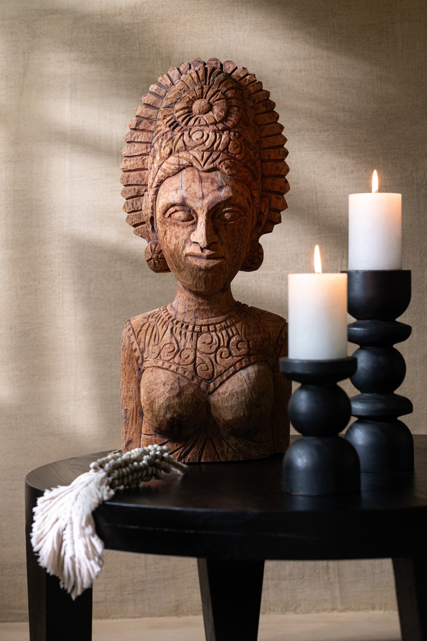 Coffee Table Round Mango Wood Matt Black