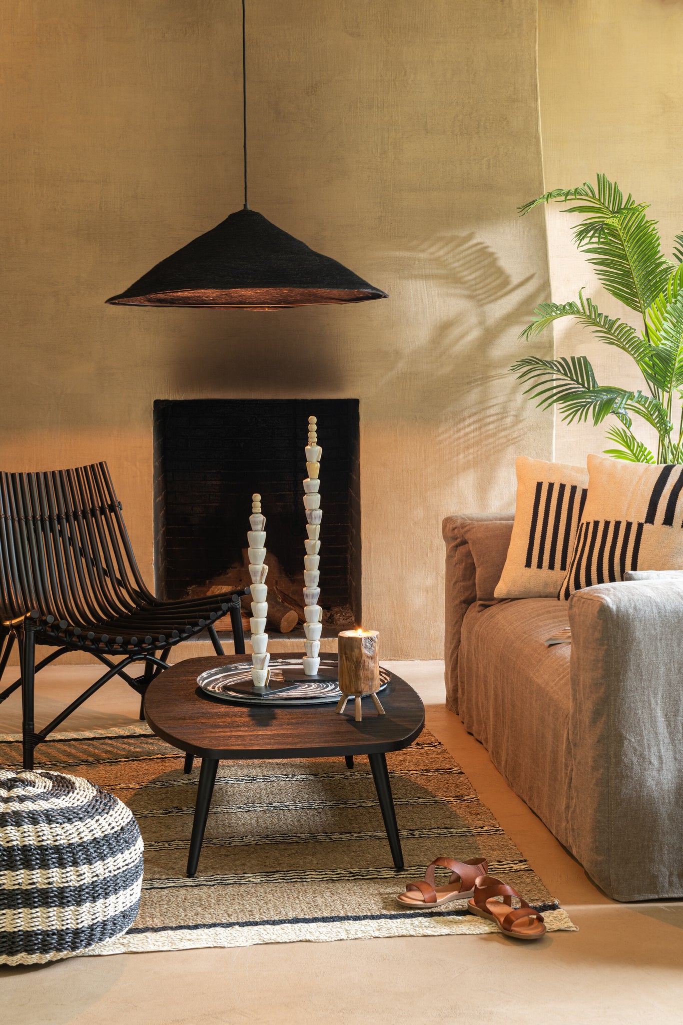 Hanging Lamp Hat Moonj Grass Black Large