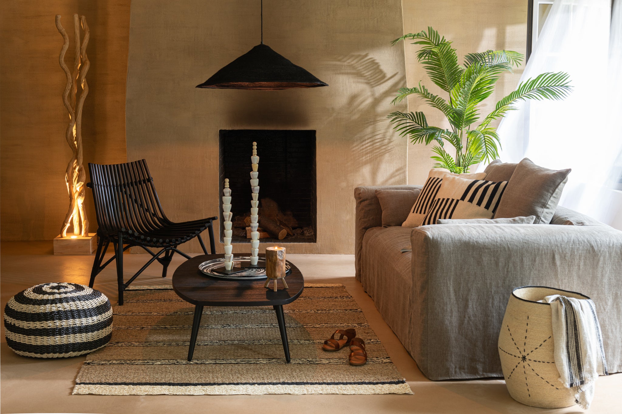 Hanging Lamp Hat Moonj Grass Black Large