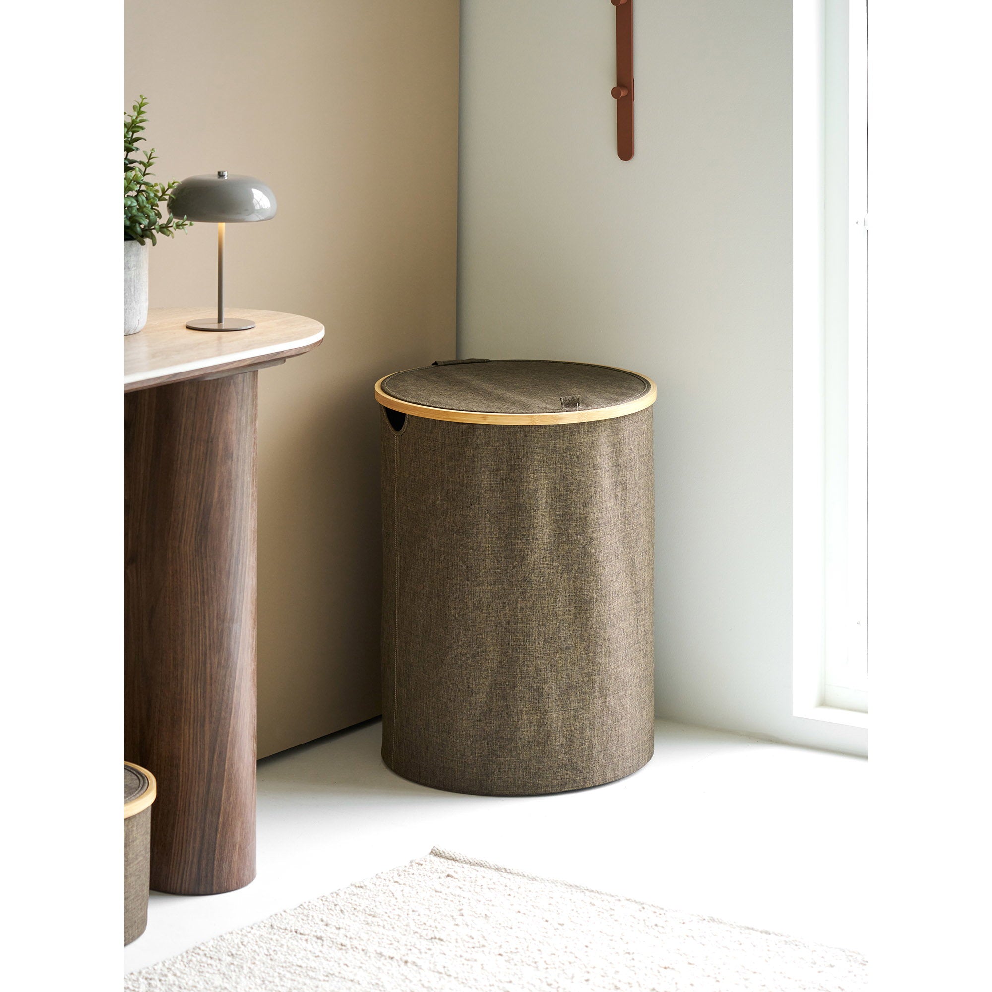 Noto Wäschekorb - Wäschekorb, rund, Bambus/Textil, braun, ø45x60 cm