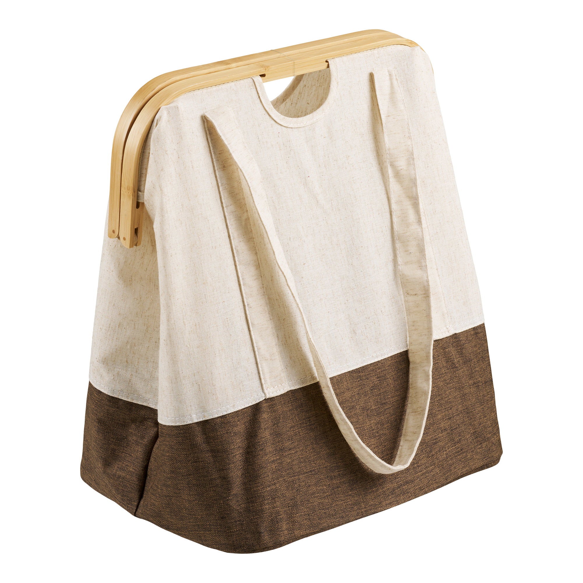 Wäschesack Noto – Wäschesack, Bambus/Textil, off-white/braun, 40x30x45 cm