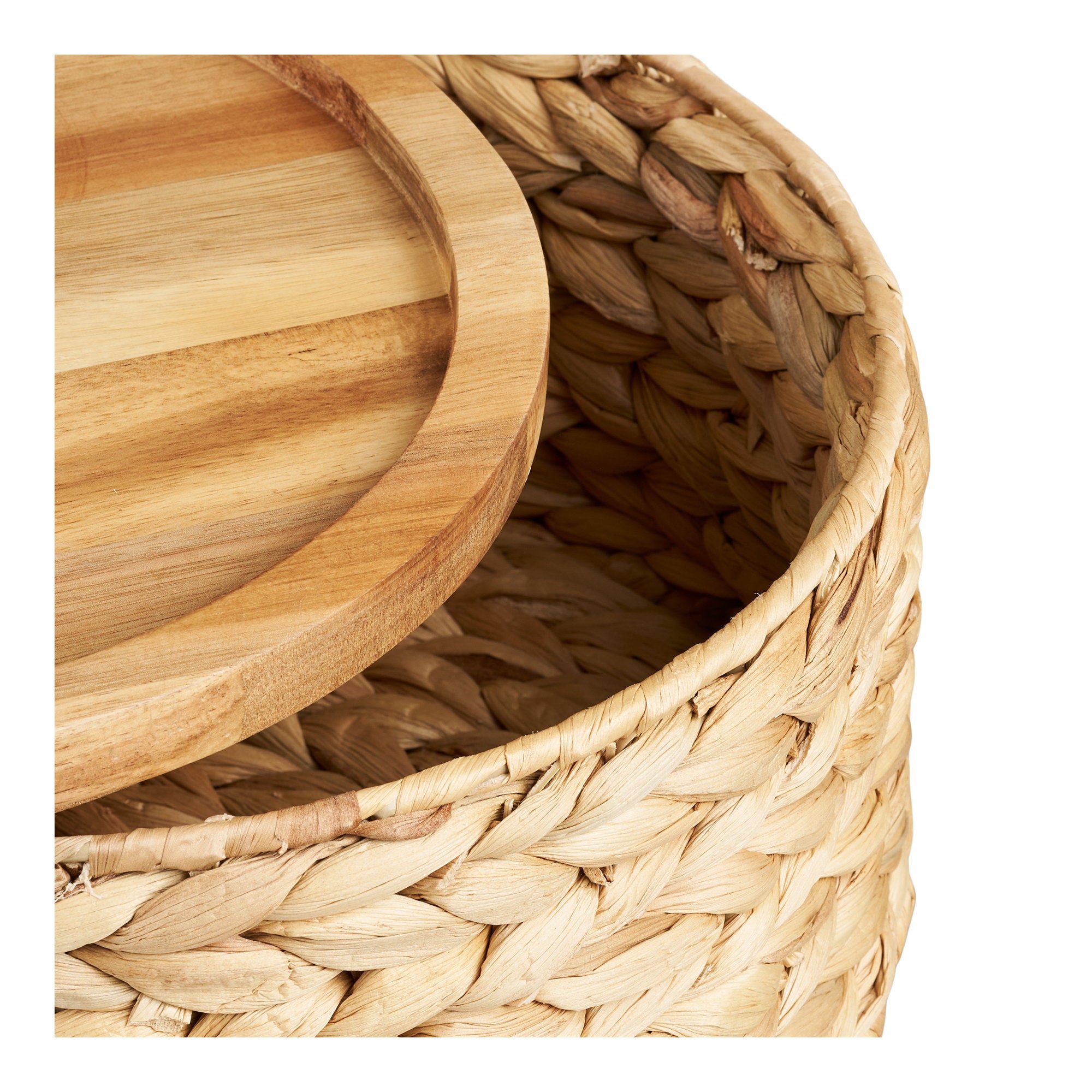 Botofte Baskets - Körbe mit Holzdeckel, Wasserhyazinthe, Natur 3er Set