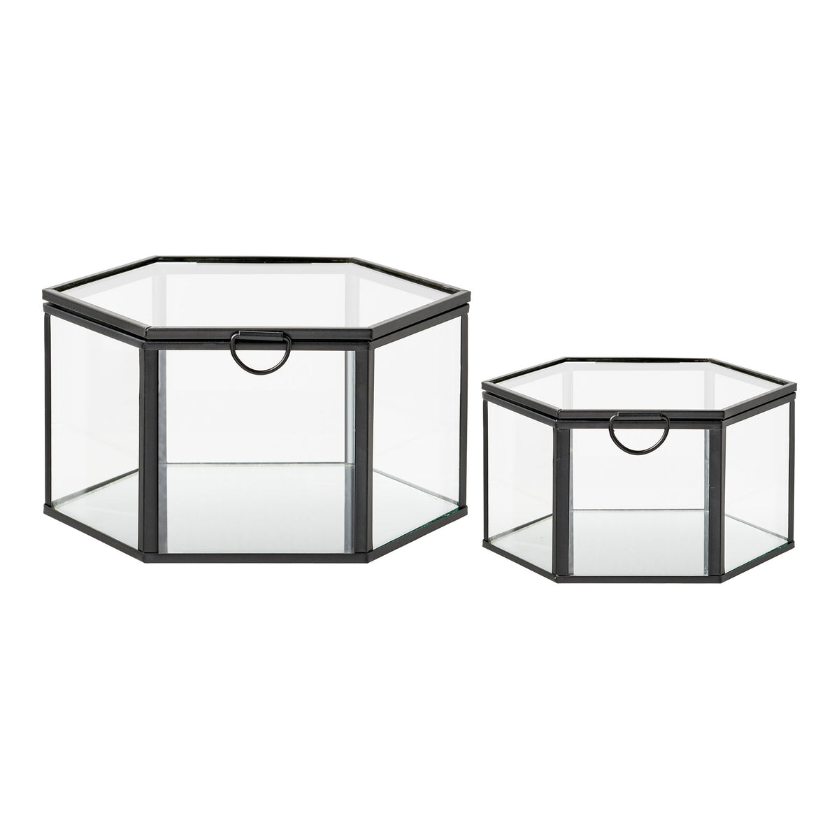 Decoratiedoosje Torpe – glas en metaal, transparant en zwart, set van 2