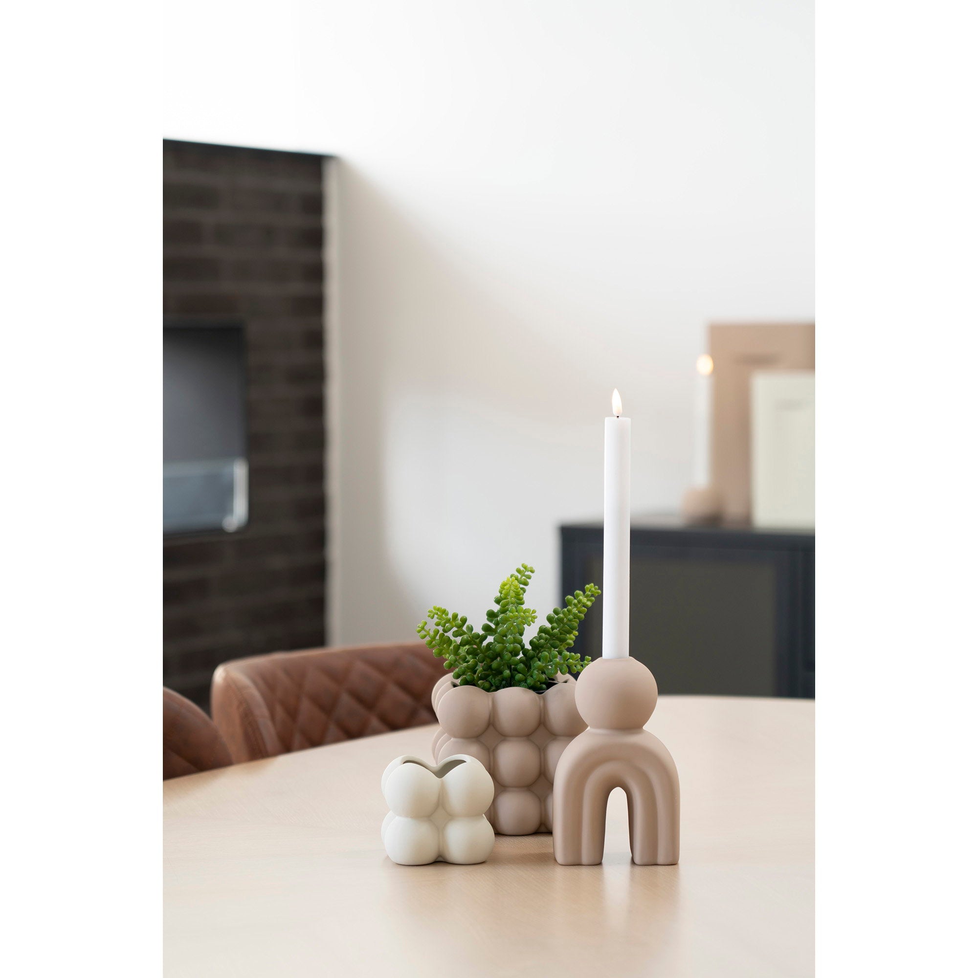 Candle holder - Candle holder, ceramic, brown 10,5x6,5x17 cm