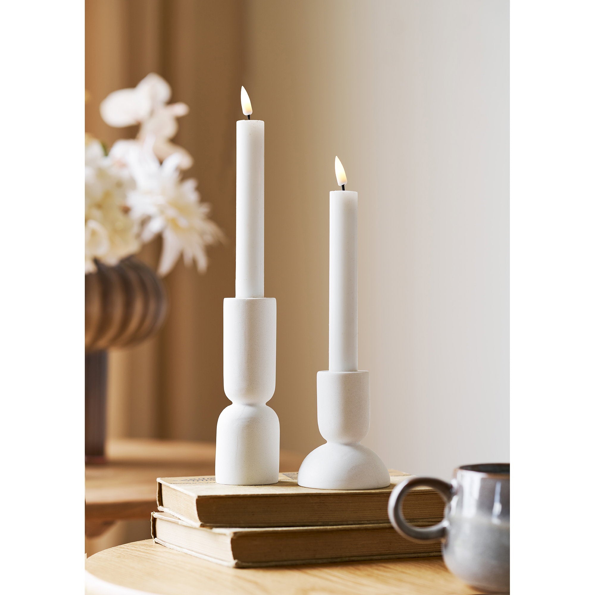 Candle Holder - Candle holder, limestone, white set of 2