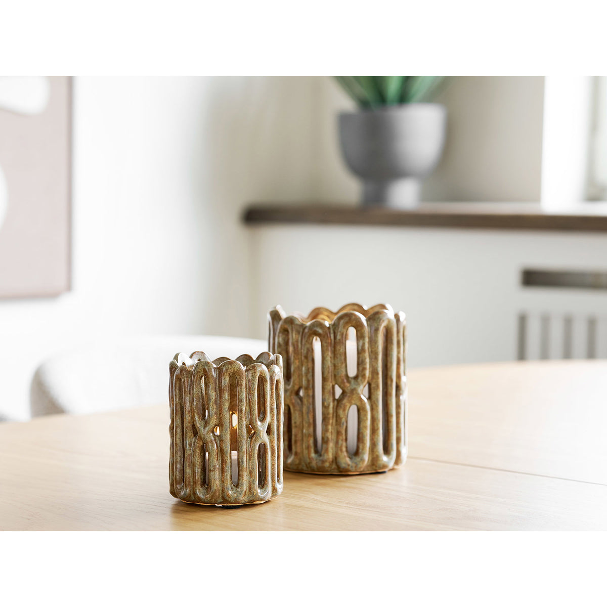 Kaarsenhouders – keramiek, bruin, set van 2