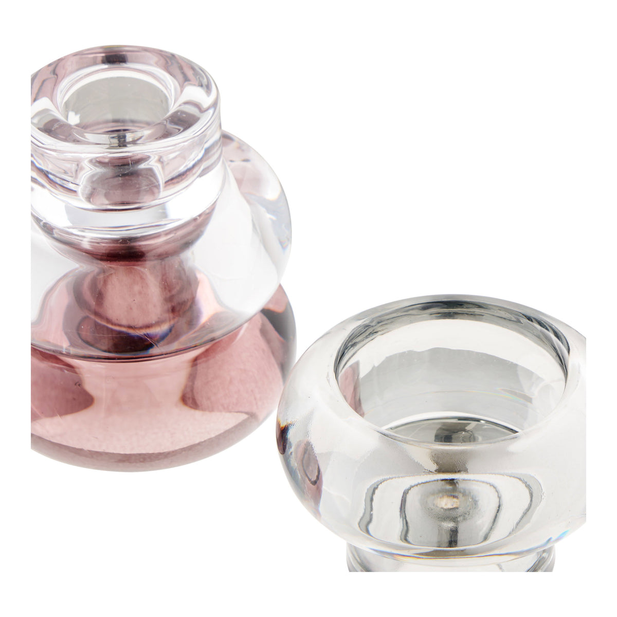 Kaarsenhouders – glas, helder, rookgrijs en kastanjerood, set van 3