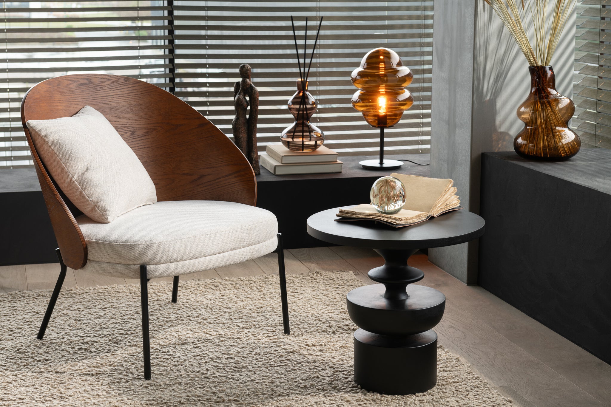 Lounge-Sessel, einfarbig, Sperrholz/Metall, braun/grau