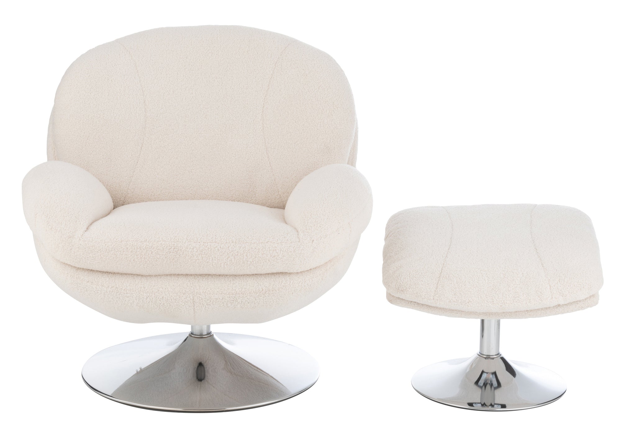 Relaxsessel + Fußhocker, Metall/Sperrholz, Creme/Silber