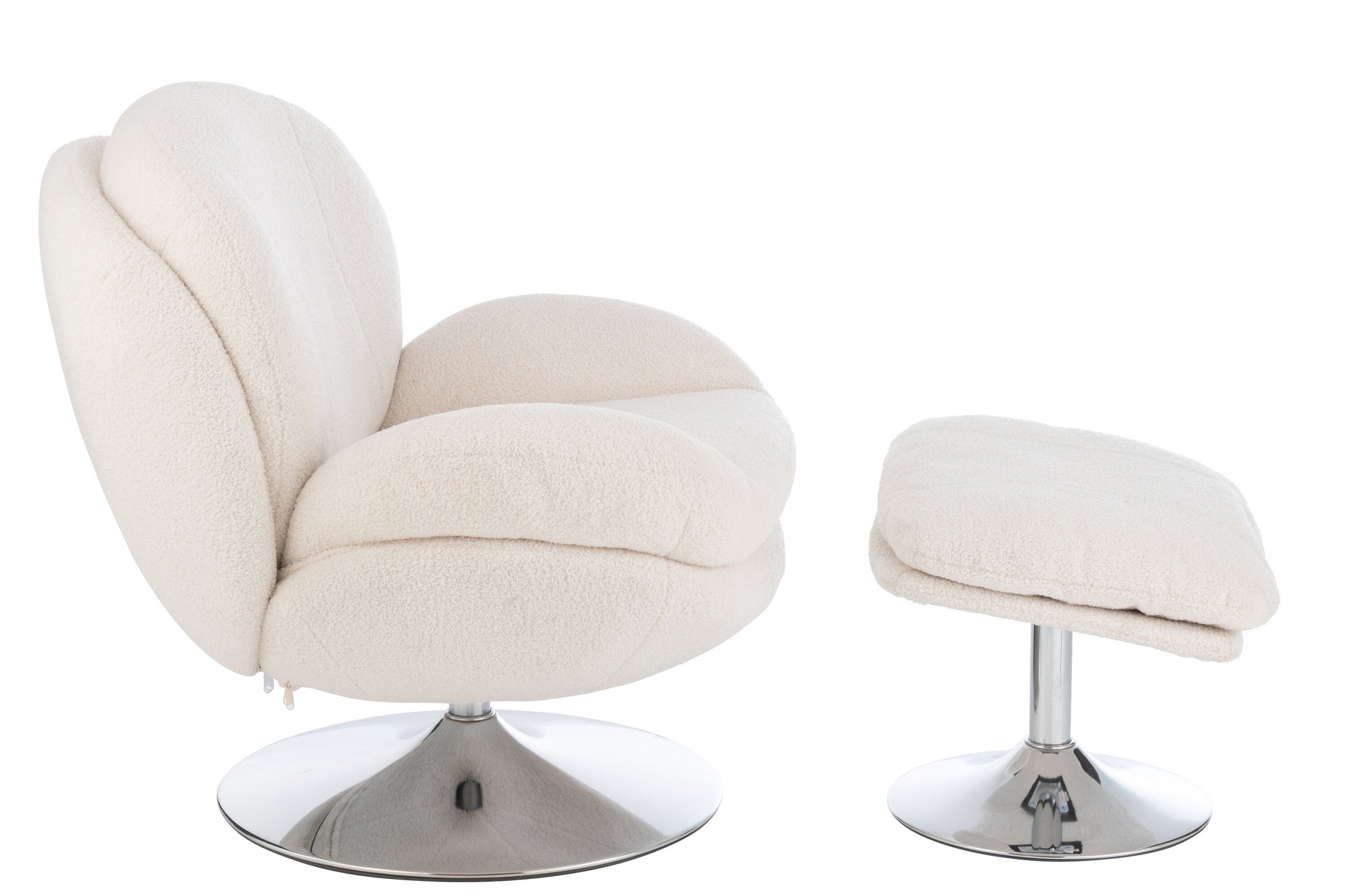 Relaxsessel + Fußhocker, Metall/Sperrholz, Creme/Silber