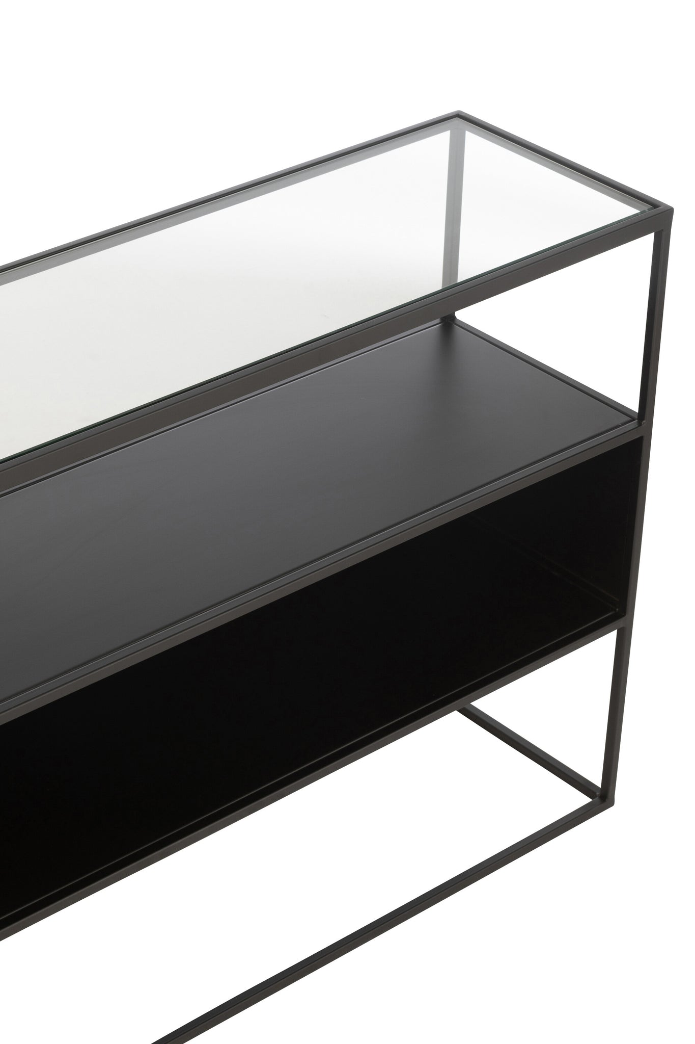 Sidetable Metaal Glas Zwart 140x30x72 cm