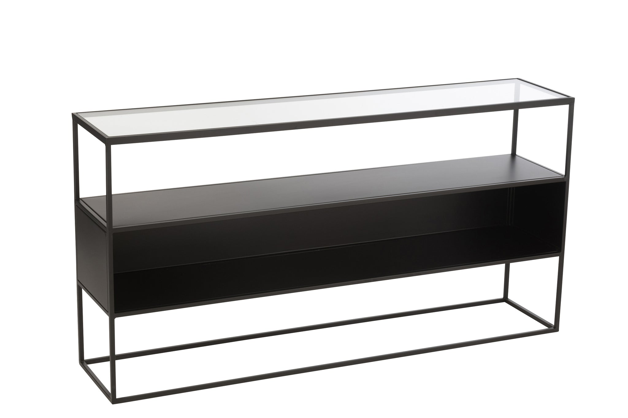 Sidetable Metaal Glas Zwart 140x30x72 cm