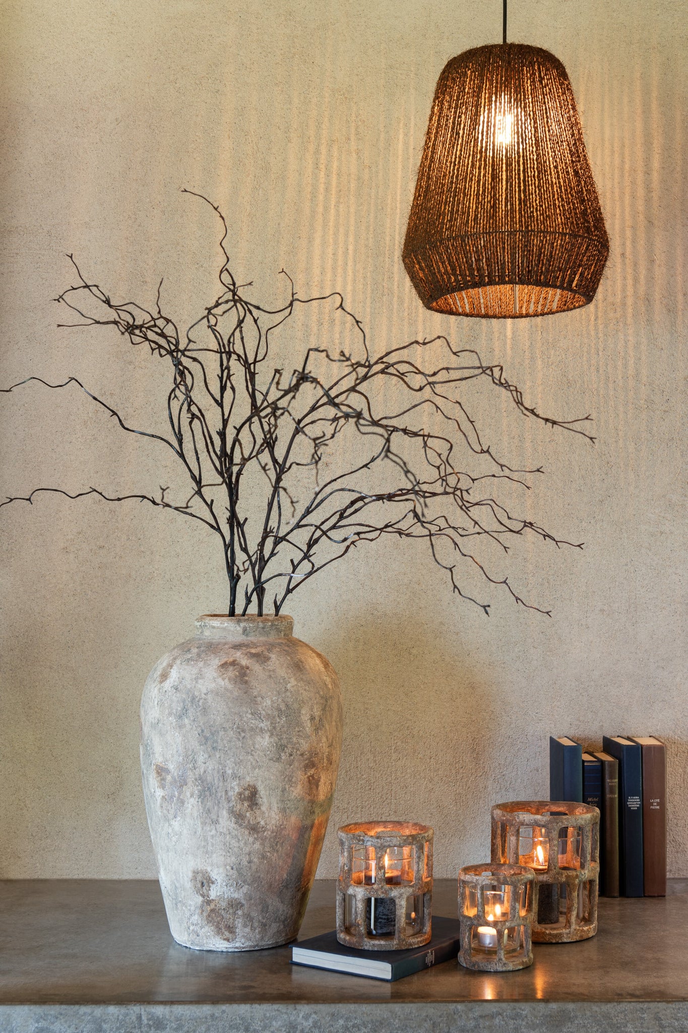 Hanging Lamp Weave Metal/Palm Black Small