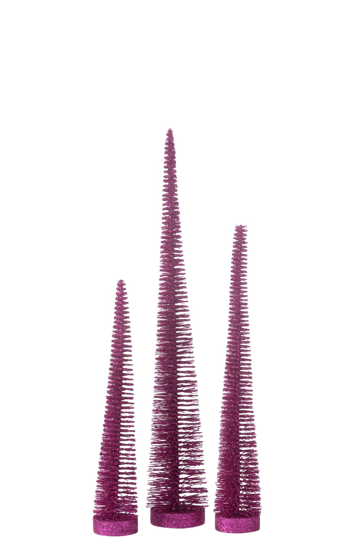 Glitterkerstboompjes doos van 3 – kunststof, glitter, ijzer, mdf, fuchsia, Ø10 x 41 cm