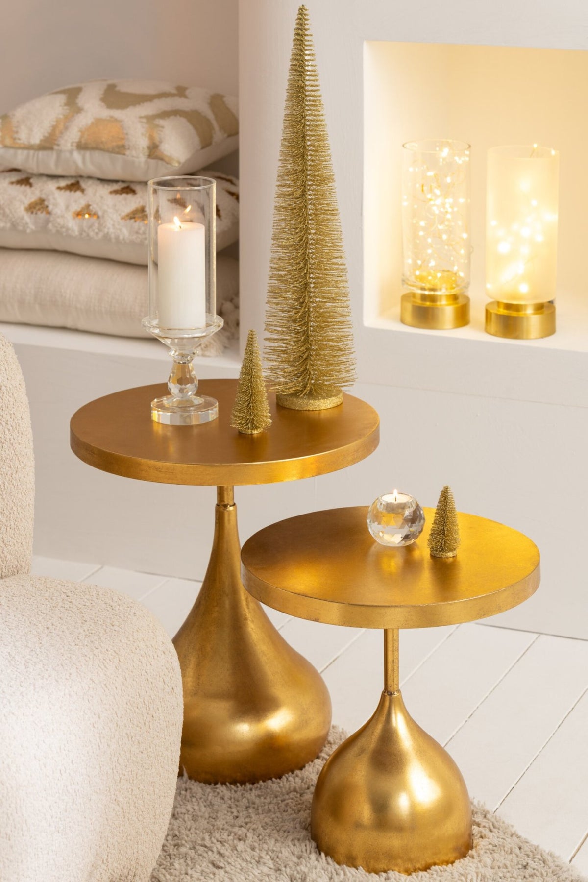 Decoratieve kerstboom glitter – kunststof, lichtgoud, 61 cm