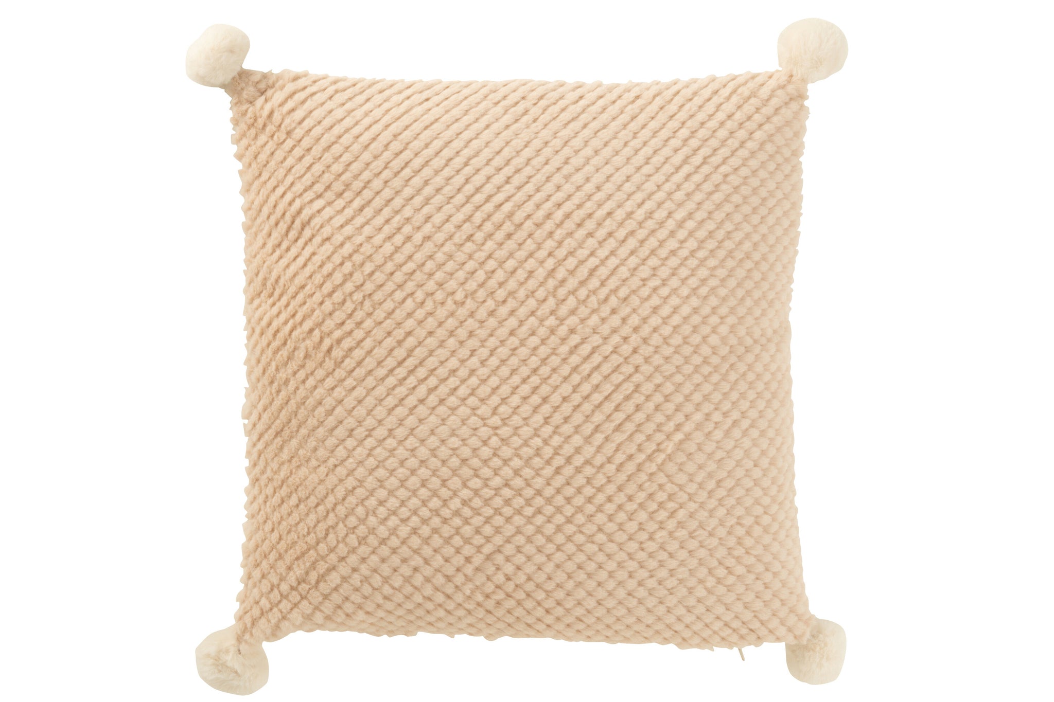 Kissen mit weichen Pompons, Polyester, Beige