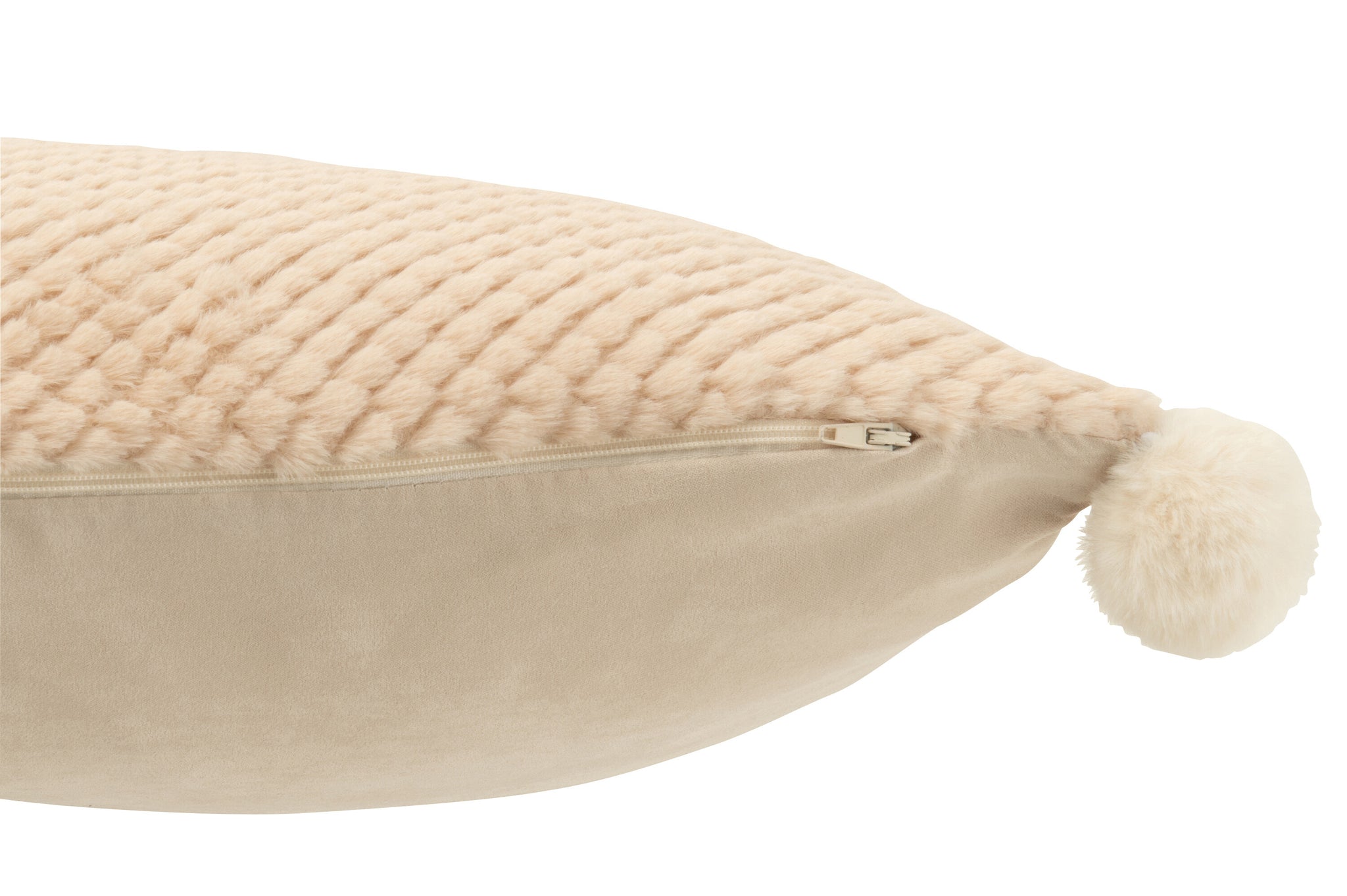 Kissen mit weichen Pompons, Polyester, Beige