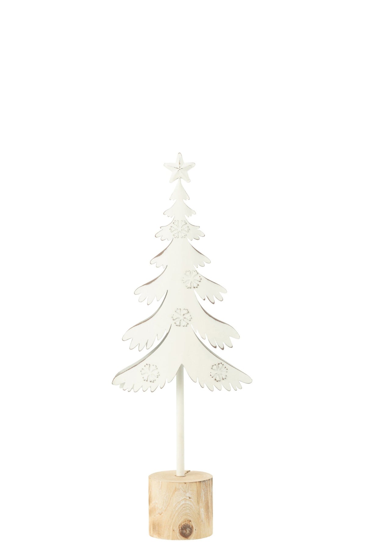 Kerstboom met ster op voet klein – ijzer en eucalyptushout, wit, 40 cm