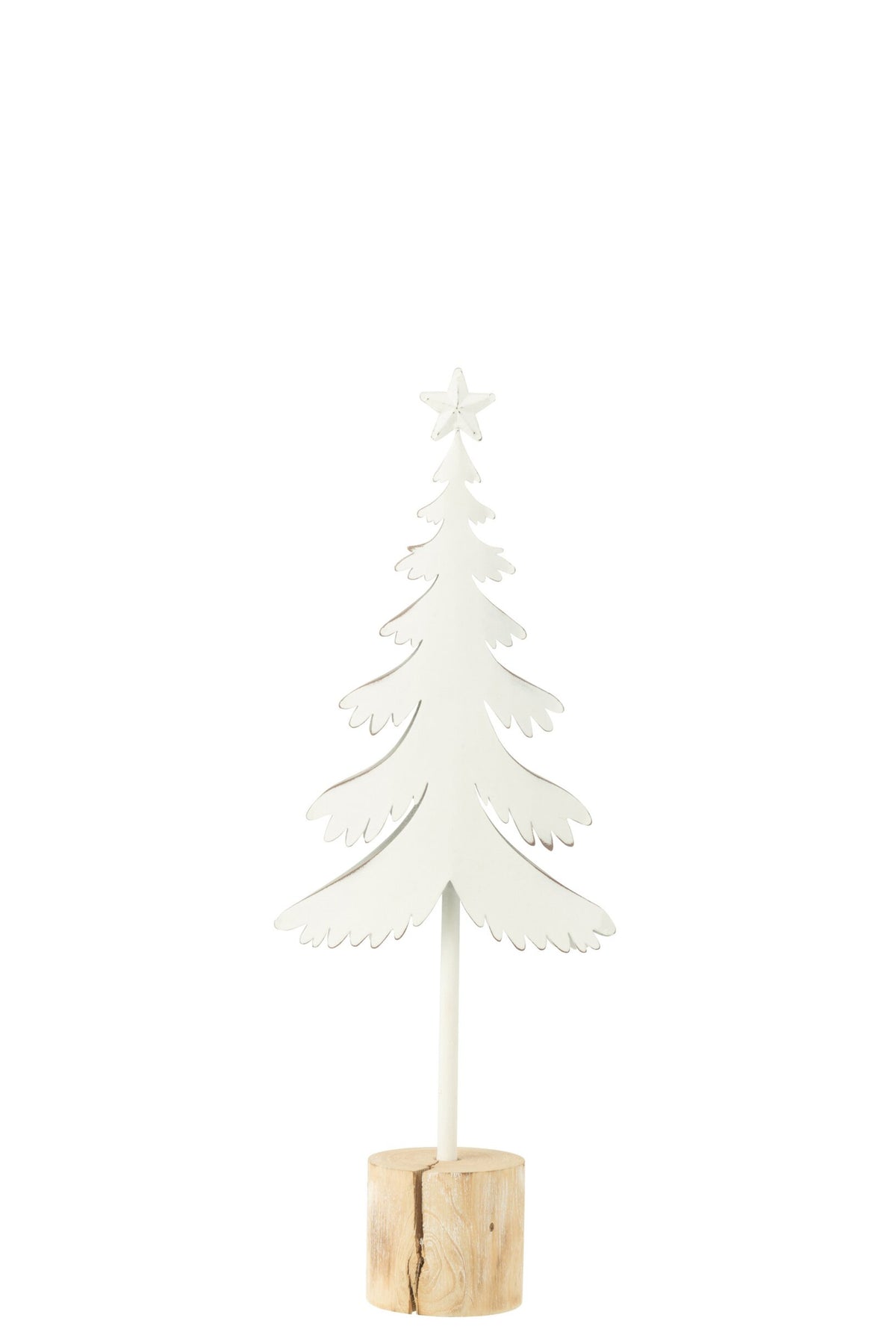 Kerstboom met ster op voet klein – ijzer en eucalyptushout, wit, 40 cm