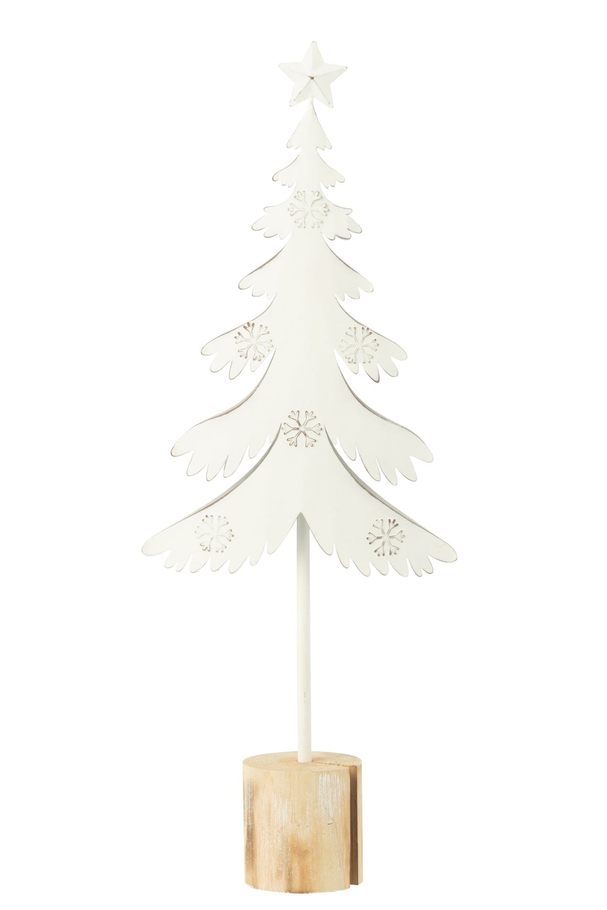 Kerstboom met ster op voet – ijzer en eucalyptushout, wit, 52 cm