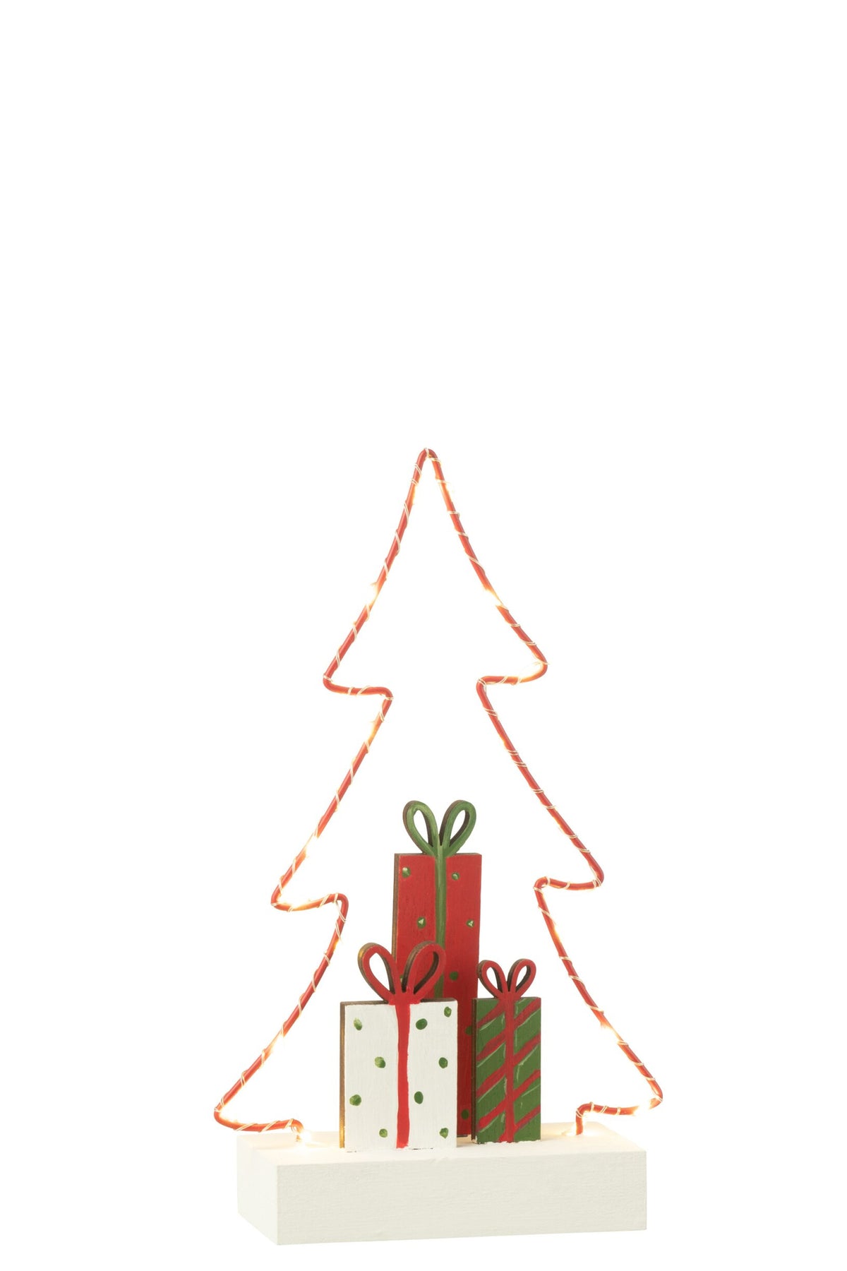 Kerstboom met cadeautjes LED klein – eucalyptushout, wit, rood en groen, 25 cm