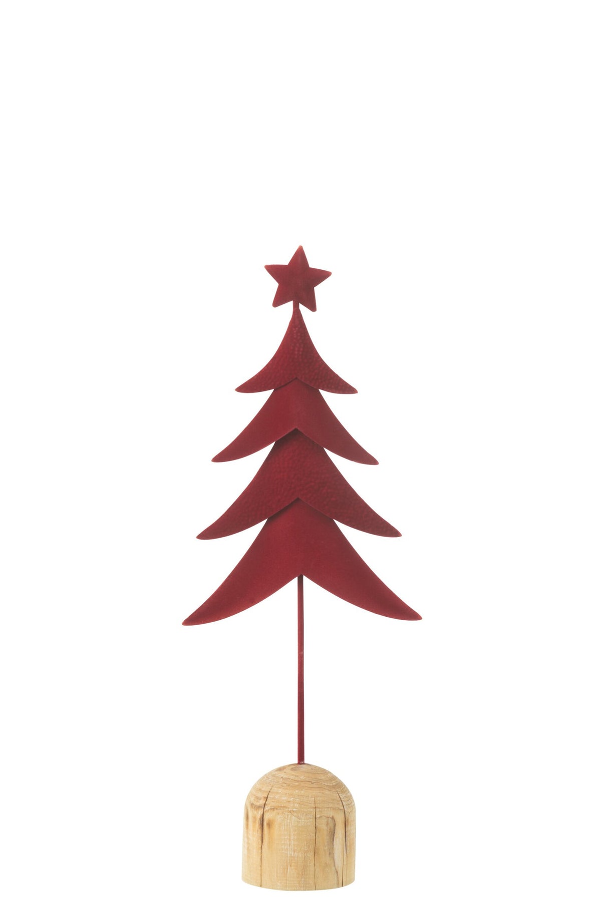 Kerstboom met ster op voet klein – ijzer en eucalyptushout, rood, 40 cm